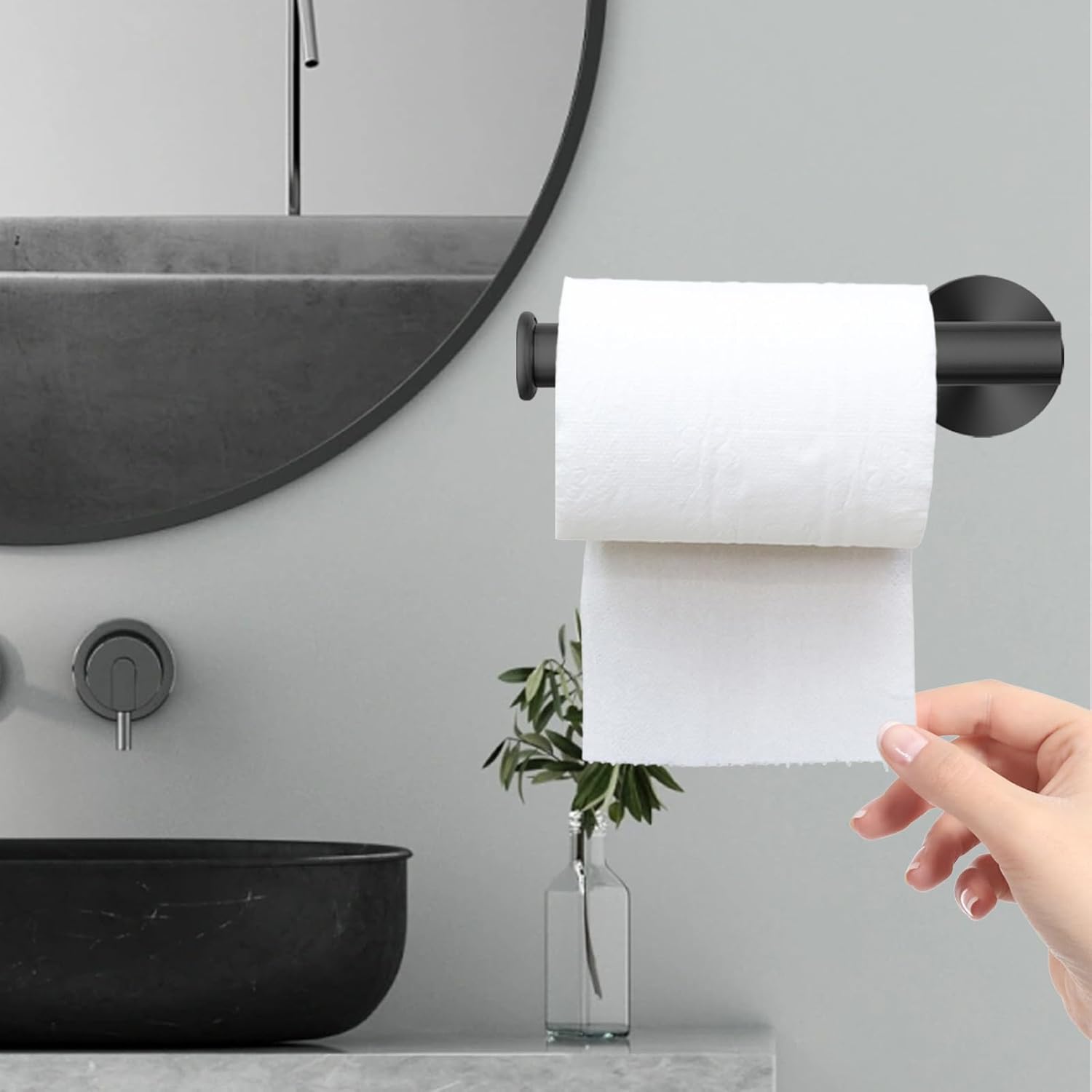 Kinbrace Toilet Paper Holder with Stainless Steel Knob and Matte Black Finish