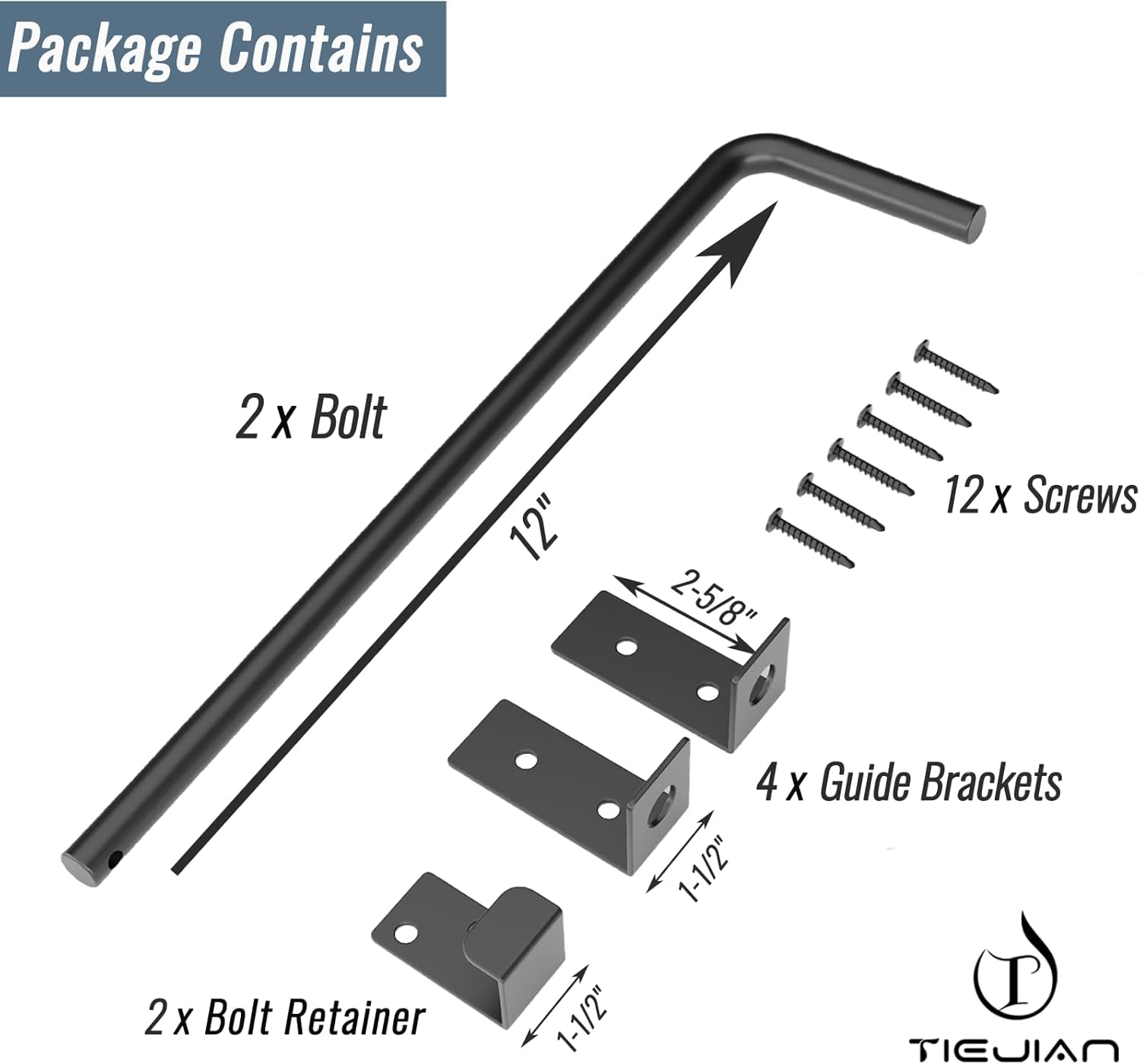 TIEJIAN Heavy Duty Metal Gate Stopper 12 x 2Pack Black