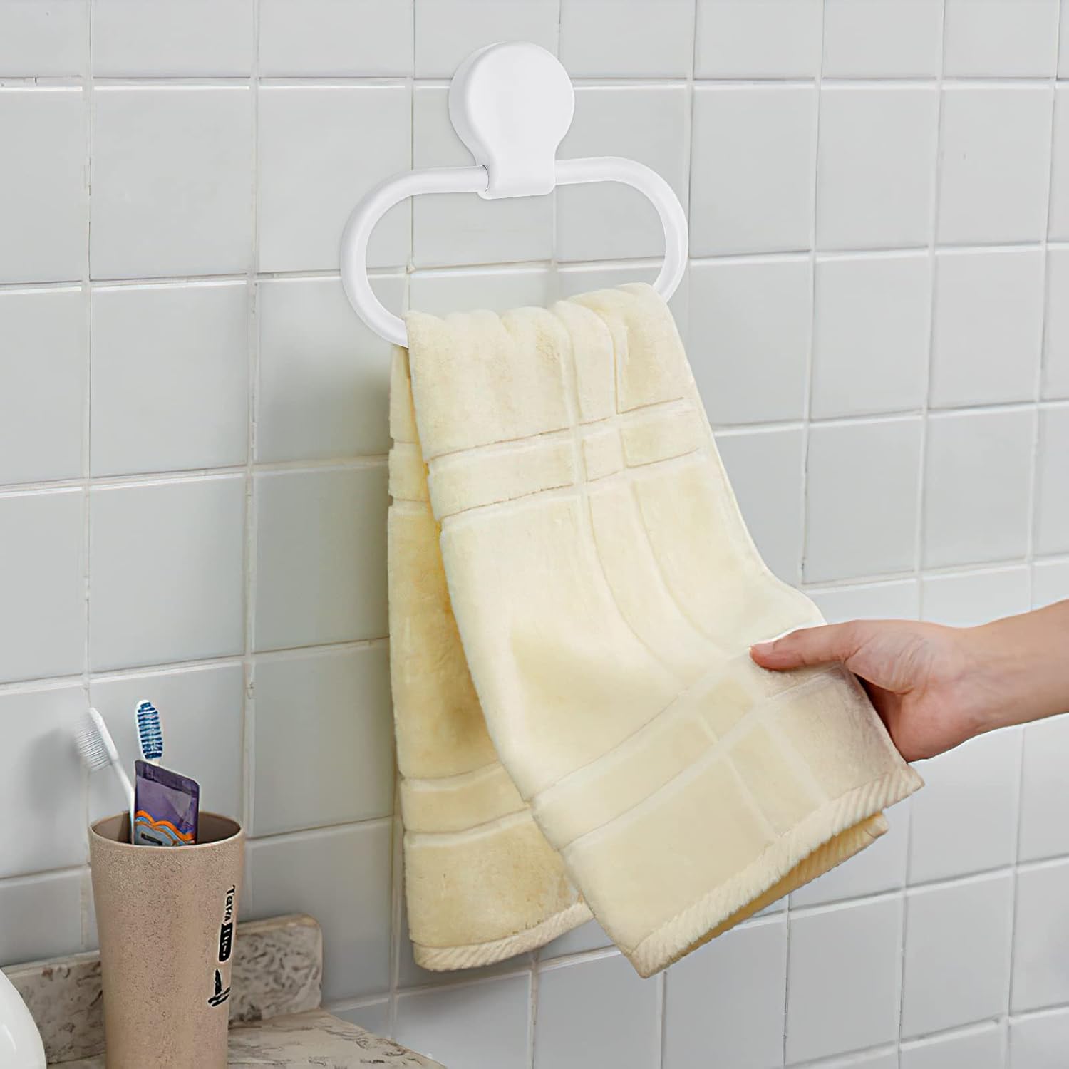 Cabilock Adhesive Towel Ring No Drilling Wall Mounted