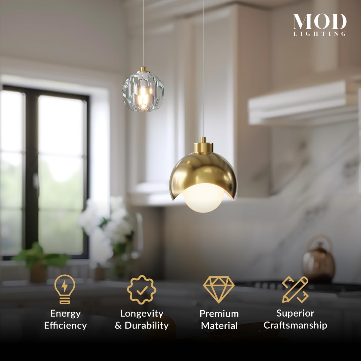 MOD LIGHTING Diana Modern Gold Pendant Light Fixtures