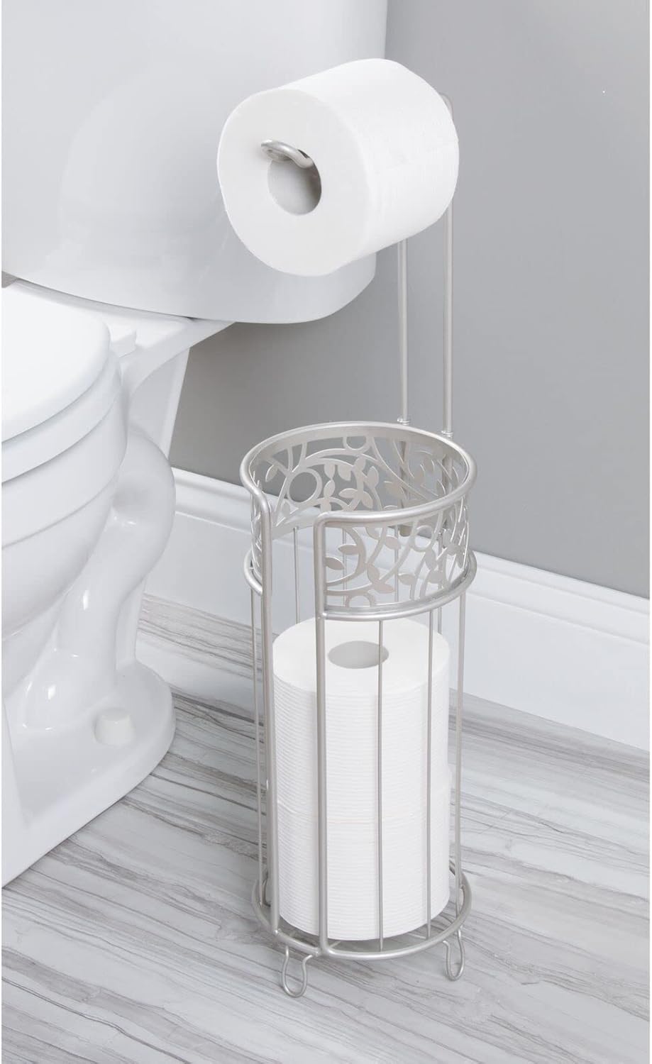 mDesign Freestanding Toilet Paper Holder - Matte Silver 1