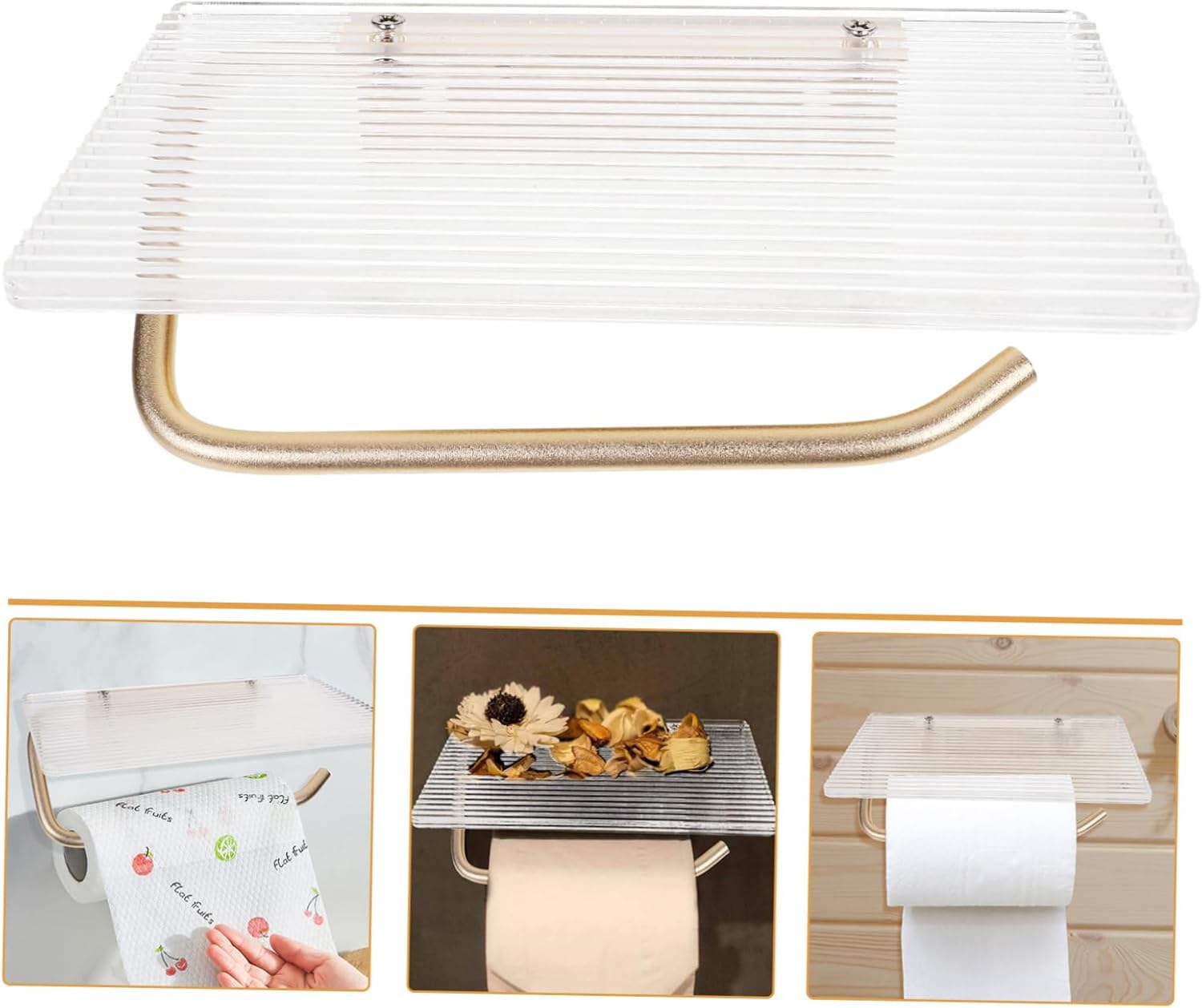 OSALADI Wall-Mounted Paper Towel Holder with Phone Shelf Durable and Space-Saving