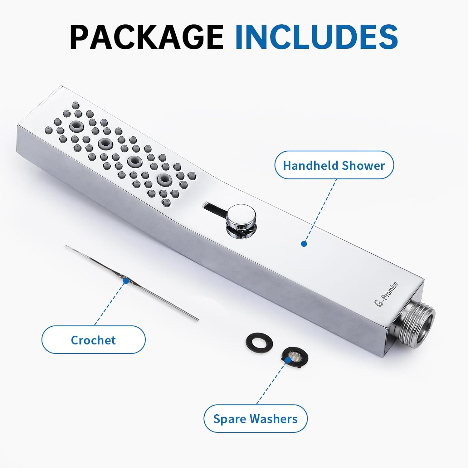 G-Promise All Metal Square 3-Mode Handheld Shower Head