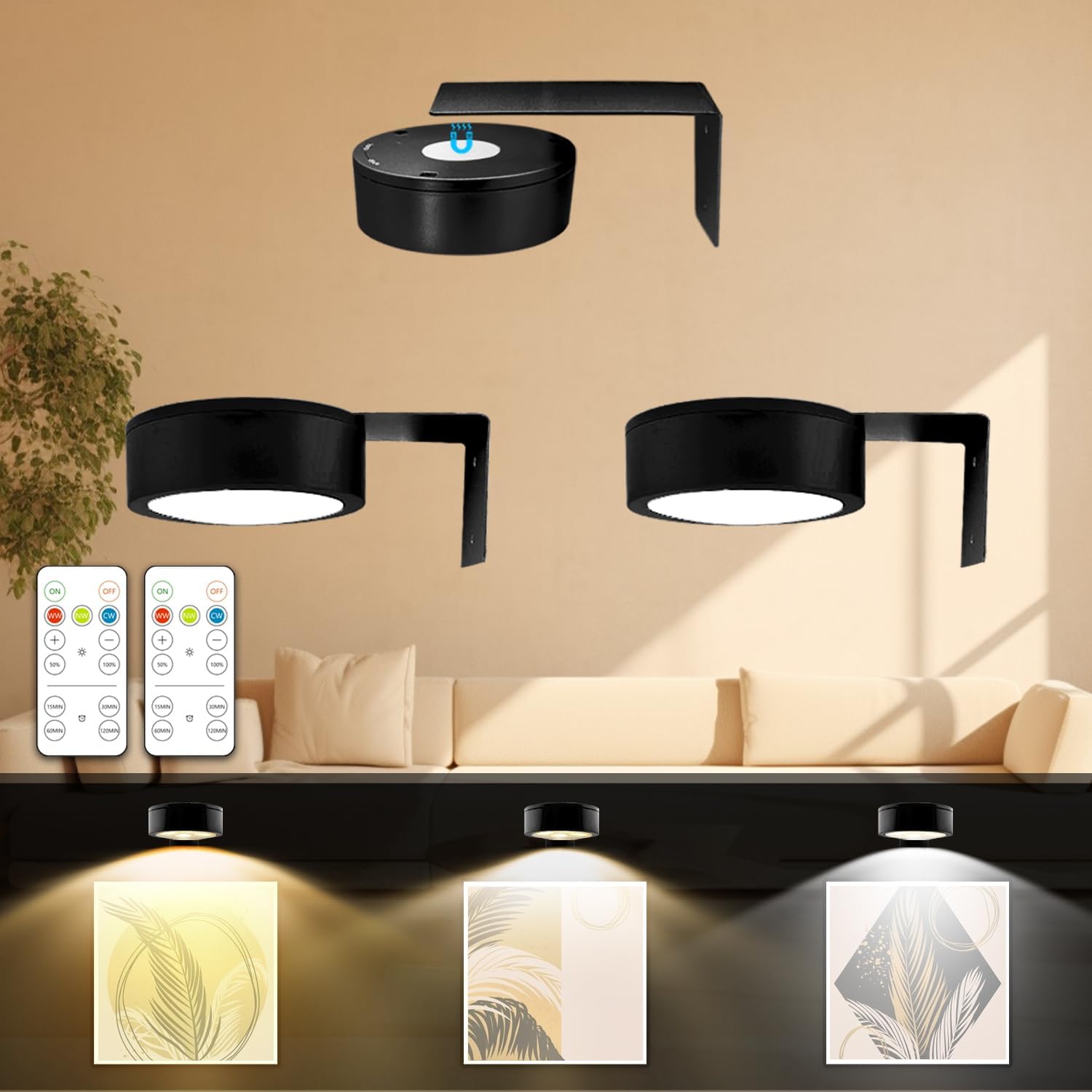 3PACK Picture Light with Remote 3 Colors
