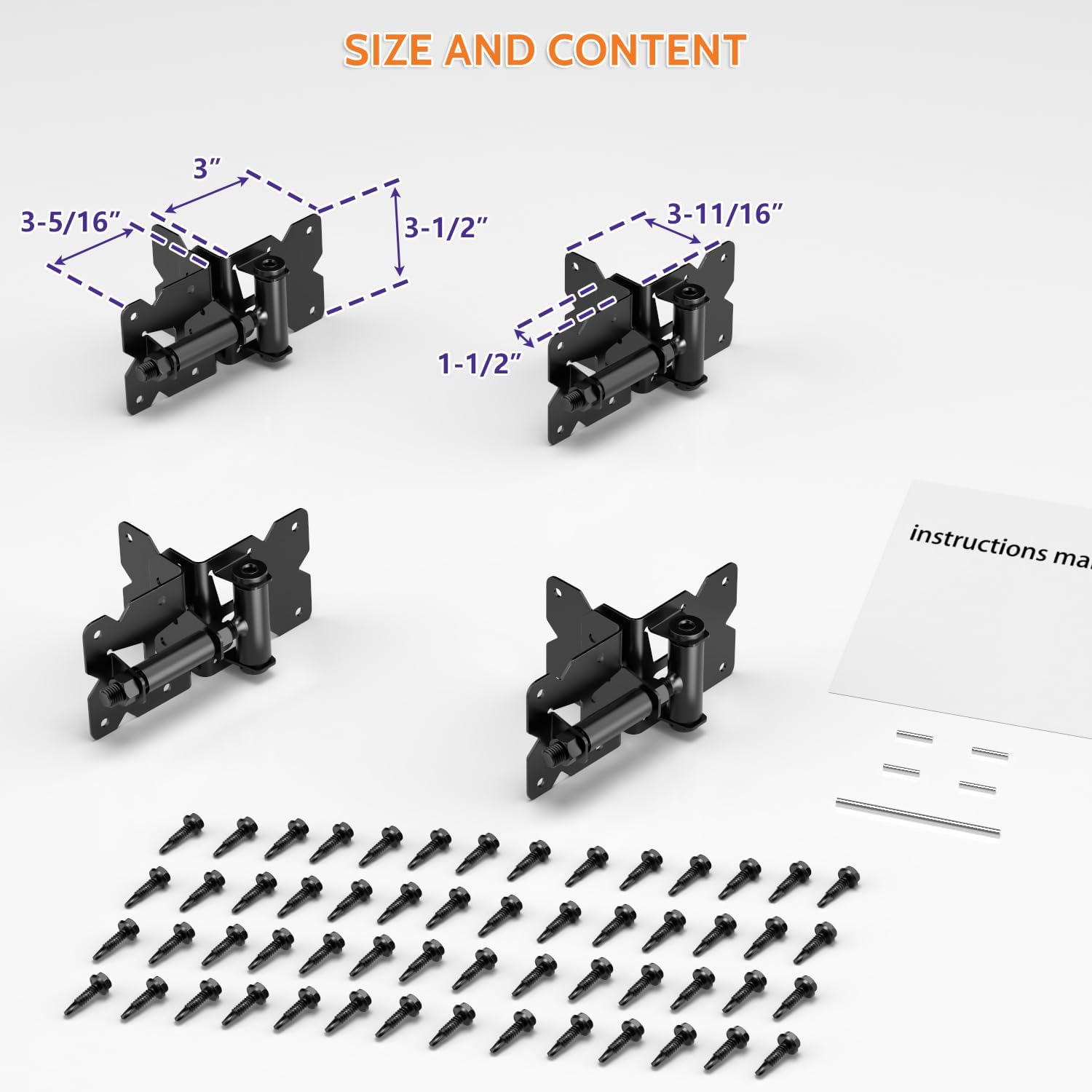 SKYSEN Self-Closing Durable Easy-Install Fence Hinges for Double-Gate Fences