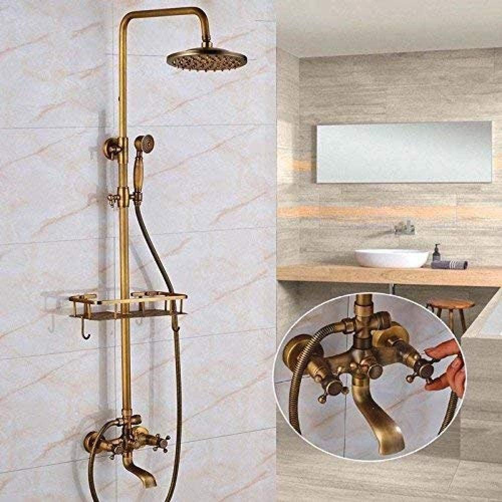 Antique Brass Rain shower with Storage Basket