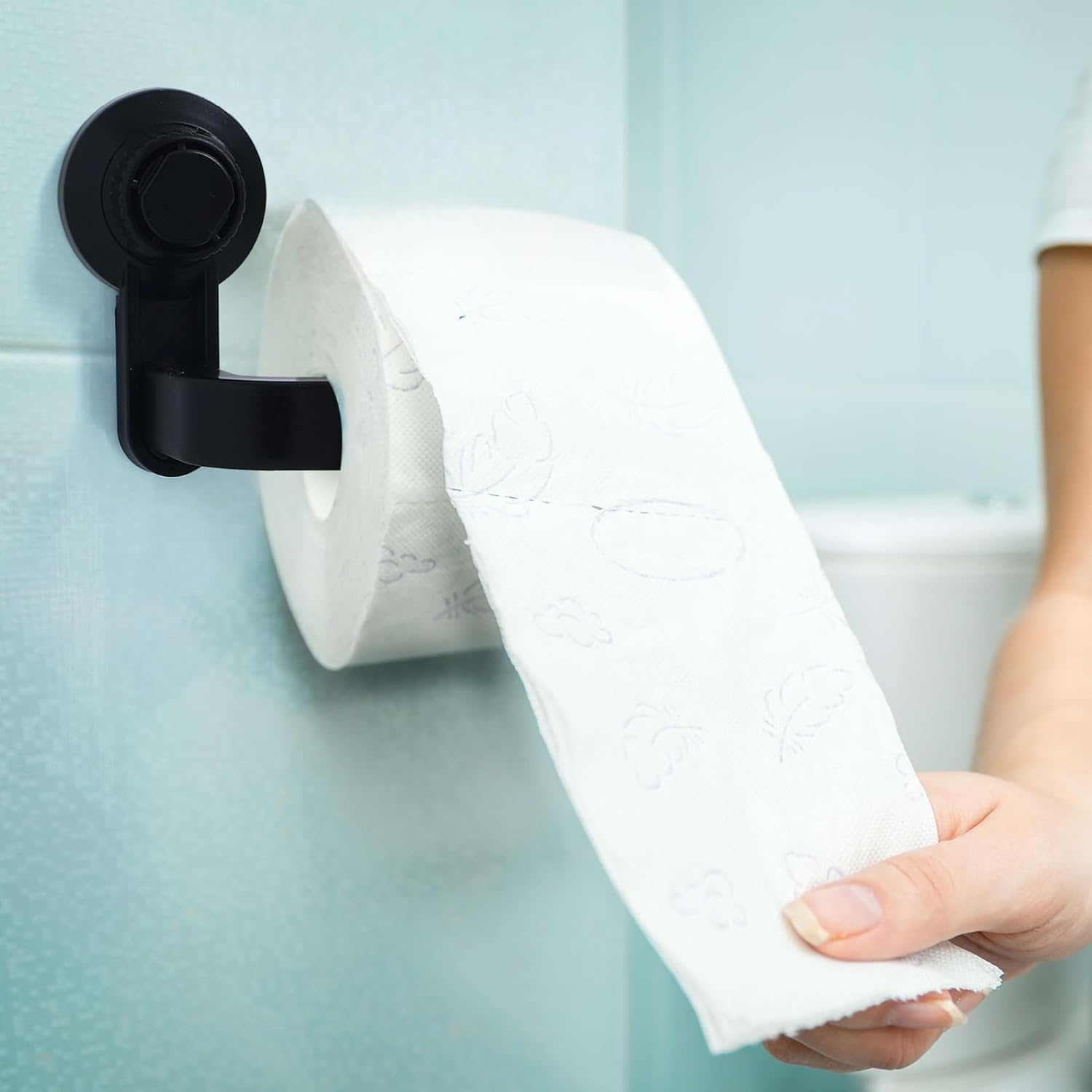 Tofficu Suction Cup Toilet Paper Holder Wall Mount Matte Black