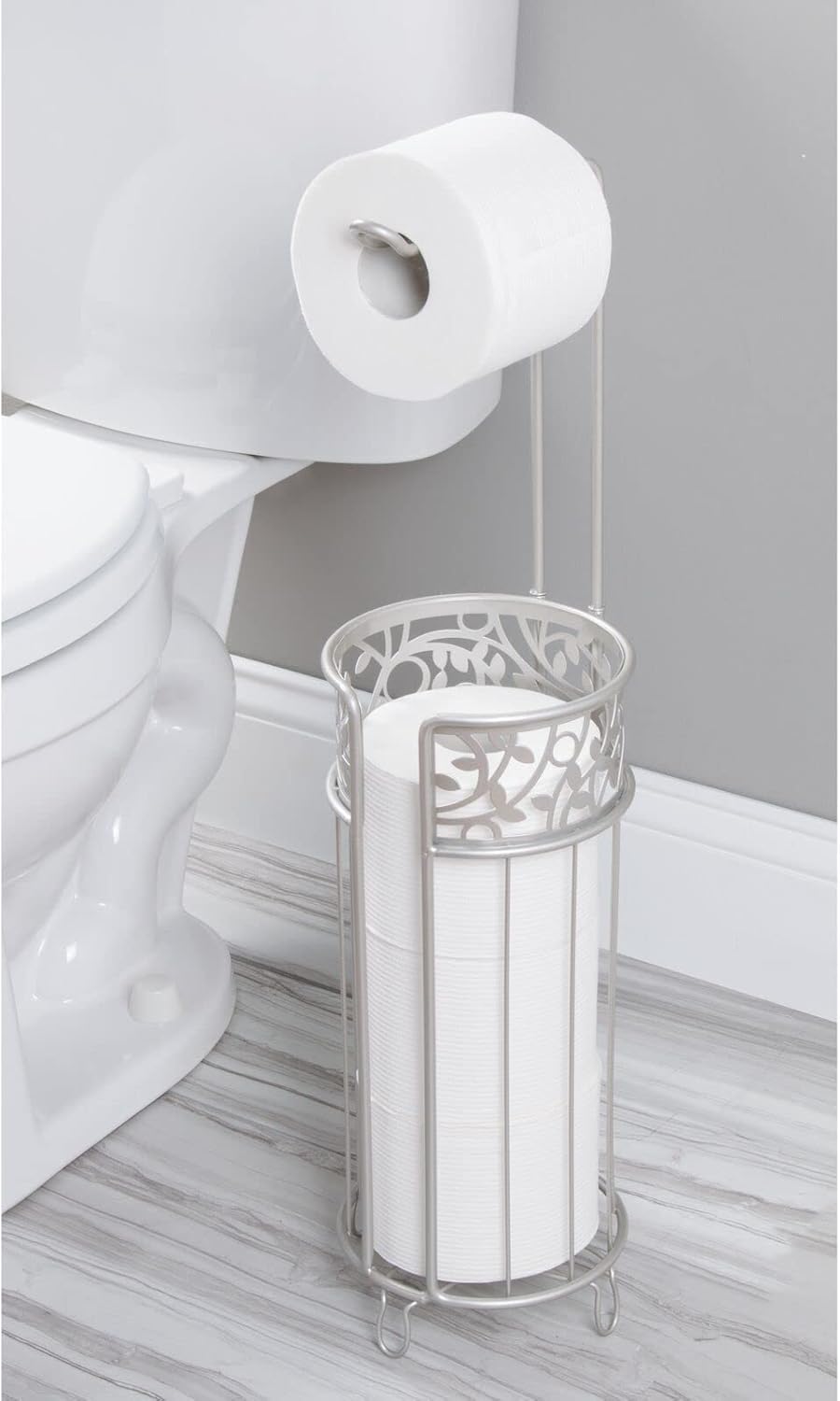 mDesign Freestanding Toilet Paper Holder - Matte Silver 1