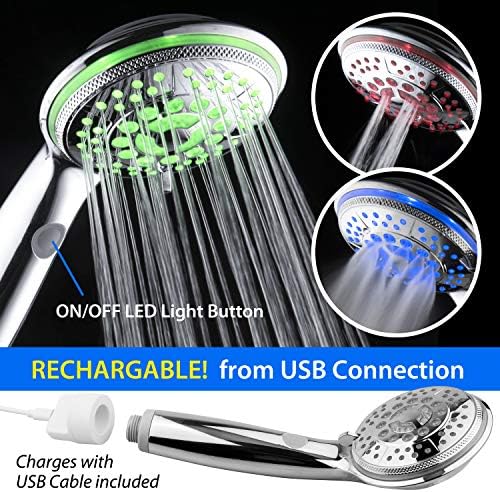 Hotel Spa Rechargeable LED Handheld Shower 5 Modes Chrome Finish
