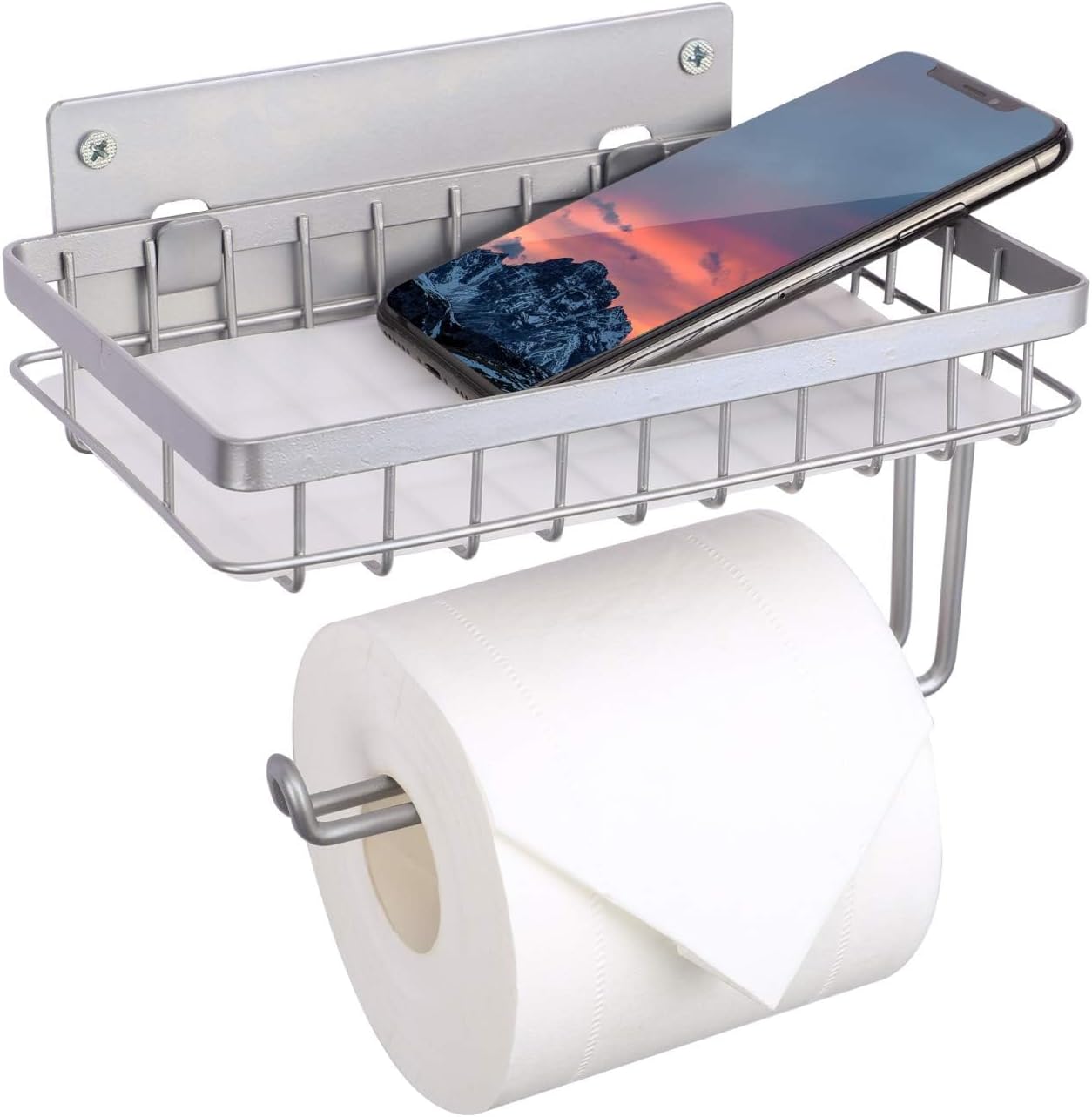 LKKL Silver Toilet Paper Holder with Shelf Wall Mount