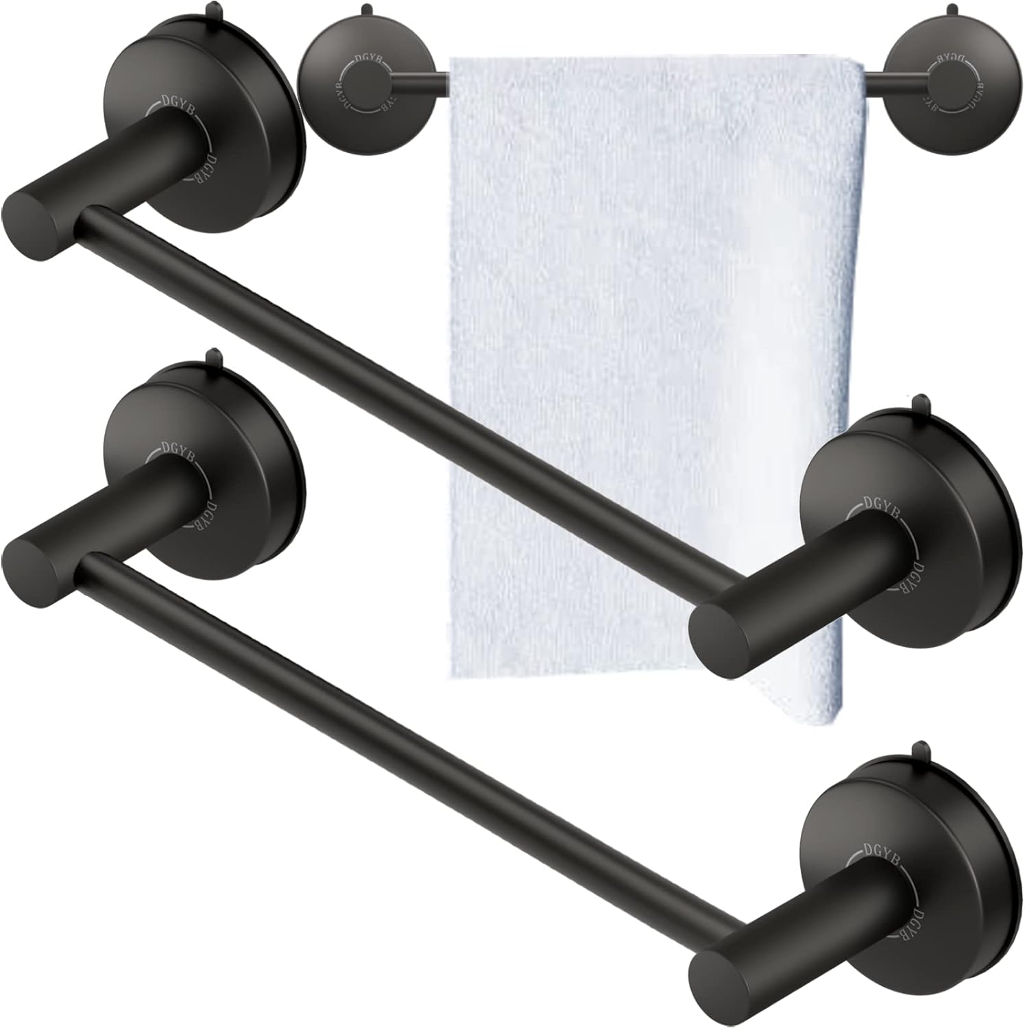 DGYB Suction Cup Towel Bar Set of 2 Matte Black