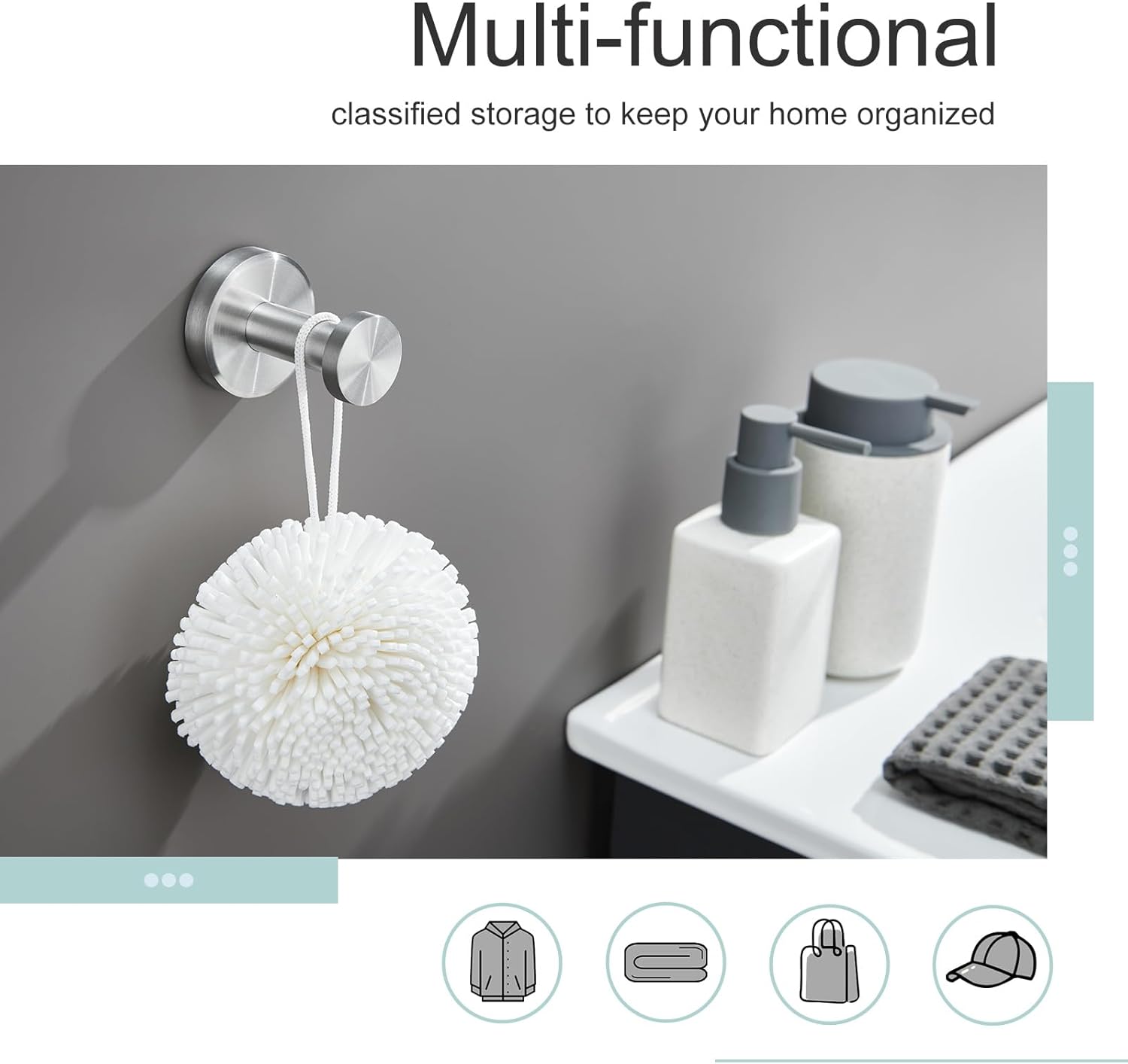 APLusee Round Towel Hook and Ring Bundle Brushed Nickel 304 Stainless Steel