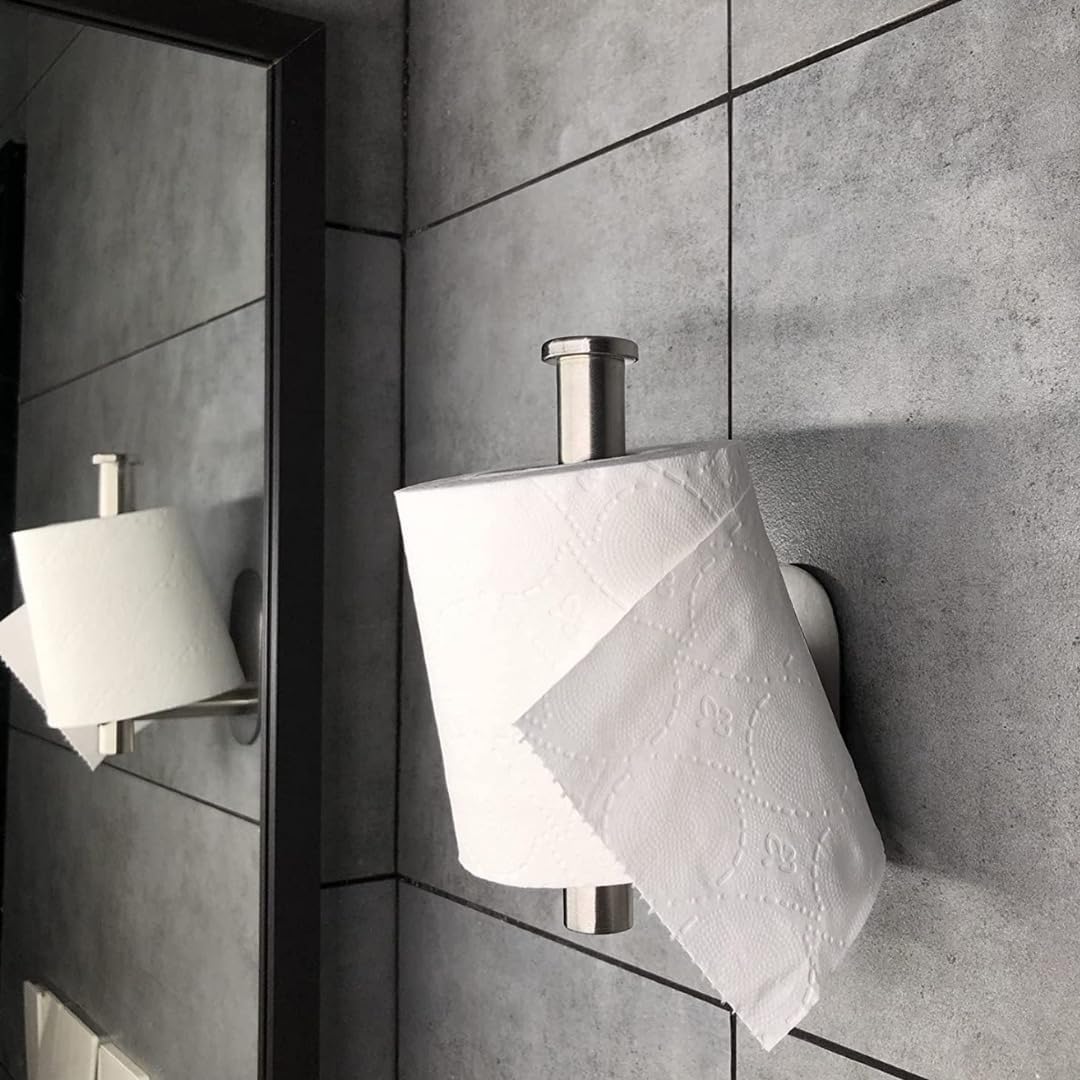 HomeZom Adhesive Toilet Paper Holder - Brushed Steel No Drilling Extra Strong