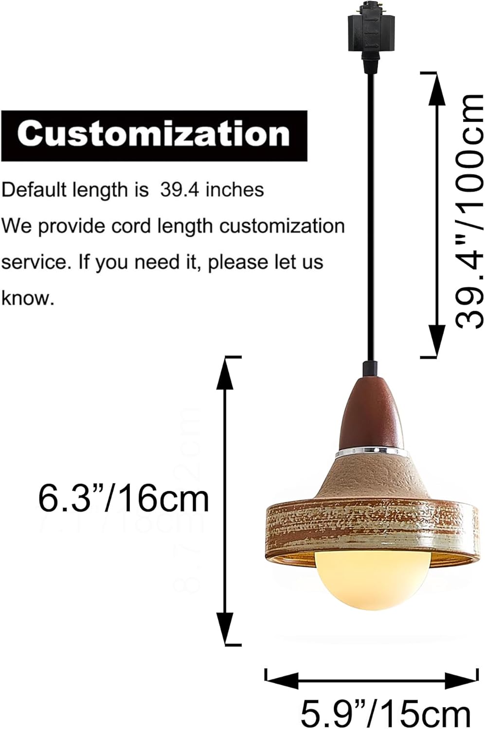Kiven L Style 2-Wire Track Pendant Light with Ceramic Shade