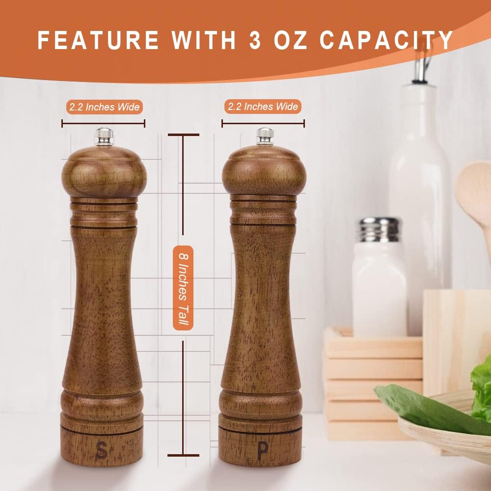 XWXO Oak Wood Salt Pepper Grinder Set - Pack of 2