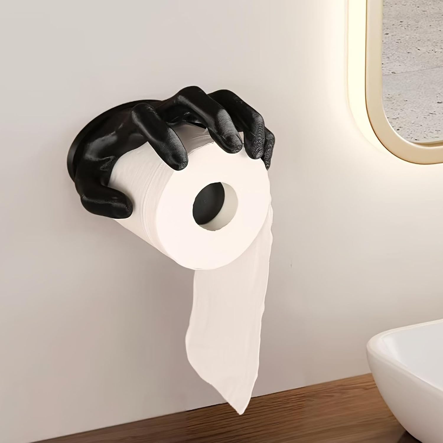 Black Toilet Paper Holder Palm Shape Wall Mount Tissue Roll Holder