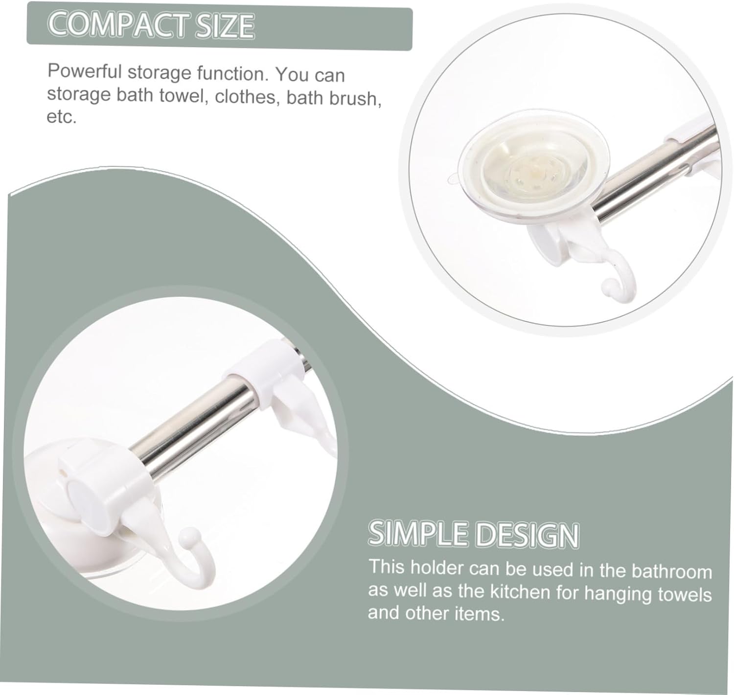 Angoily Adjustable Suction Cup Towel Bar with Hooks