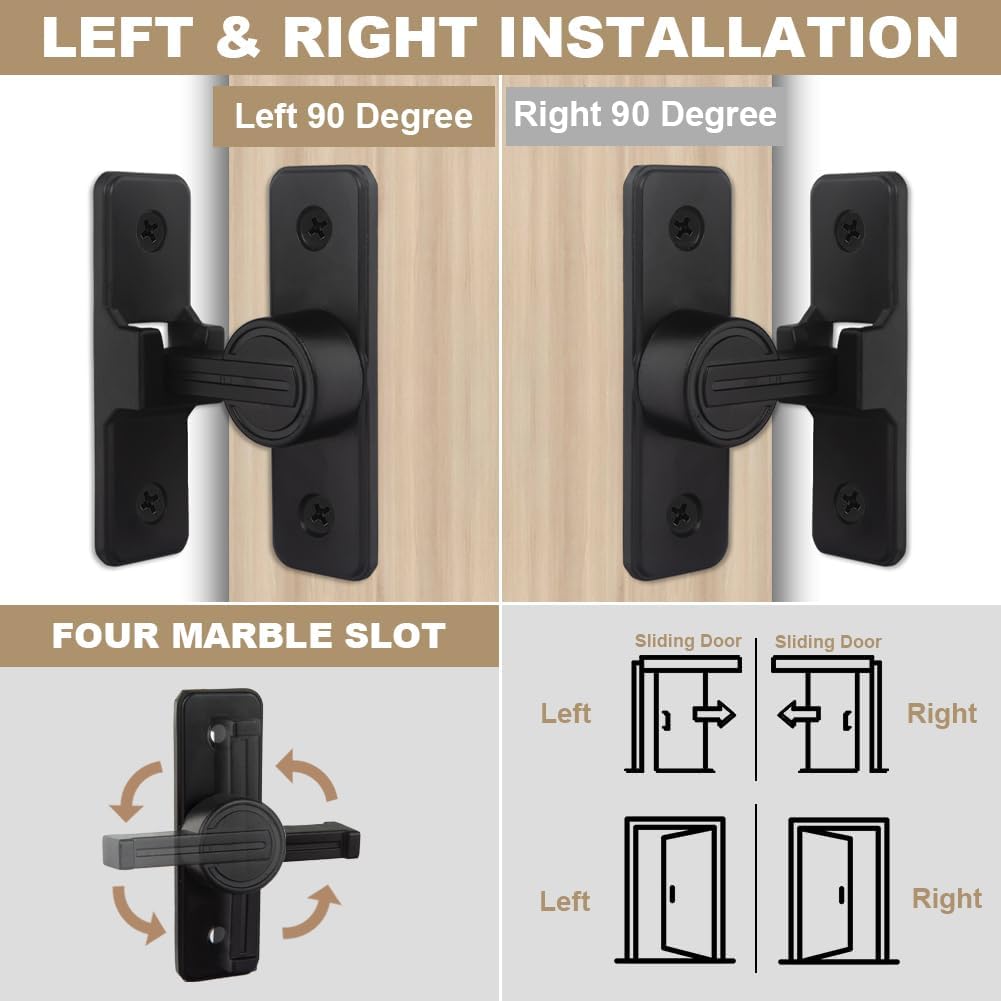 Barn Door Lock with Handle 90-Degree Latches