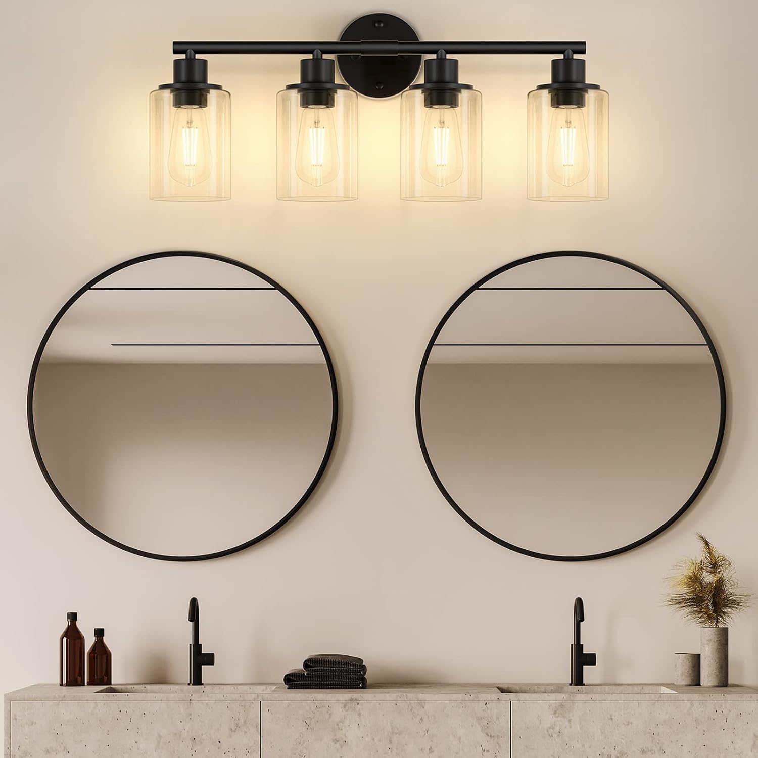 Licperron 4-Light Black Vanity Wall Light with Clear Glass Shade 1