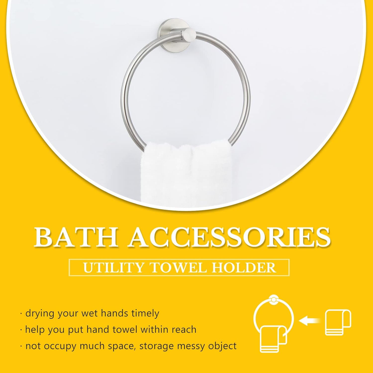 APLusee Round Towel Hook and Ring Bundle Brushed Nickel 304 Stainless Steel