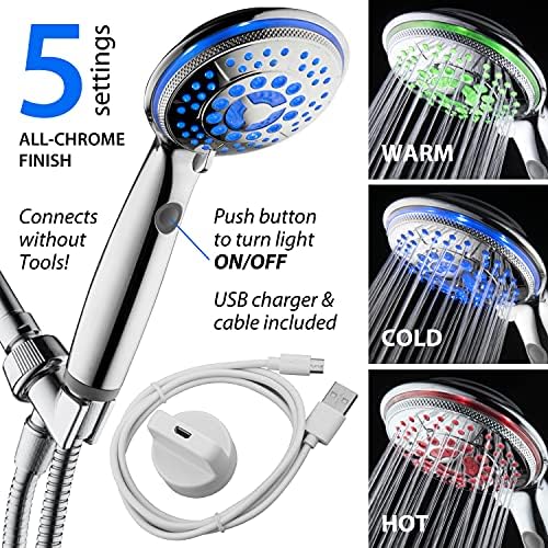 Hotel Spa Rechargeable LED Handheld Shower 5 Modes Chrome Finish