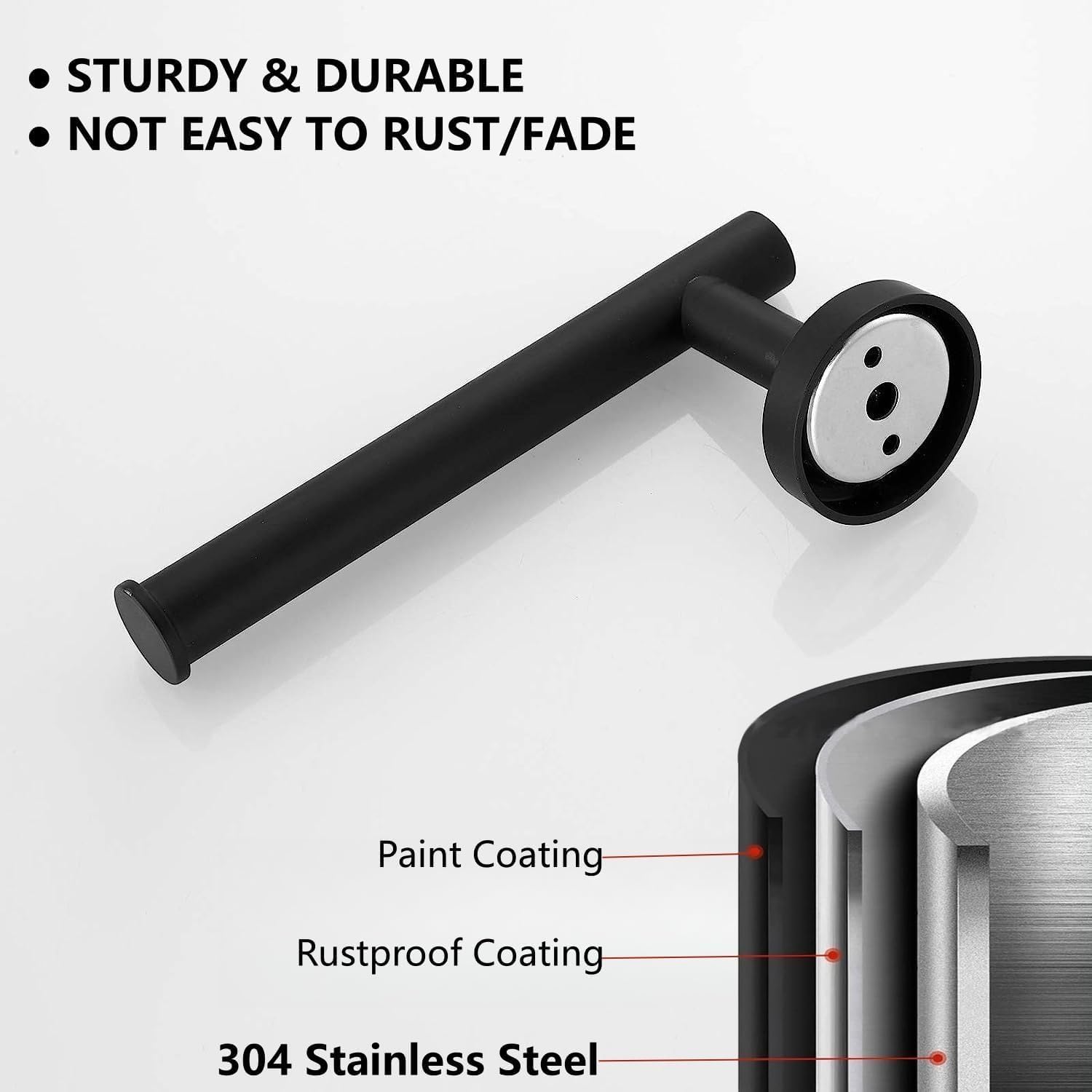 Stainless Steel Toilet Paper Holder and Towel Ring Set Matte Black