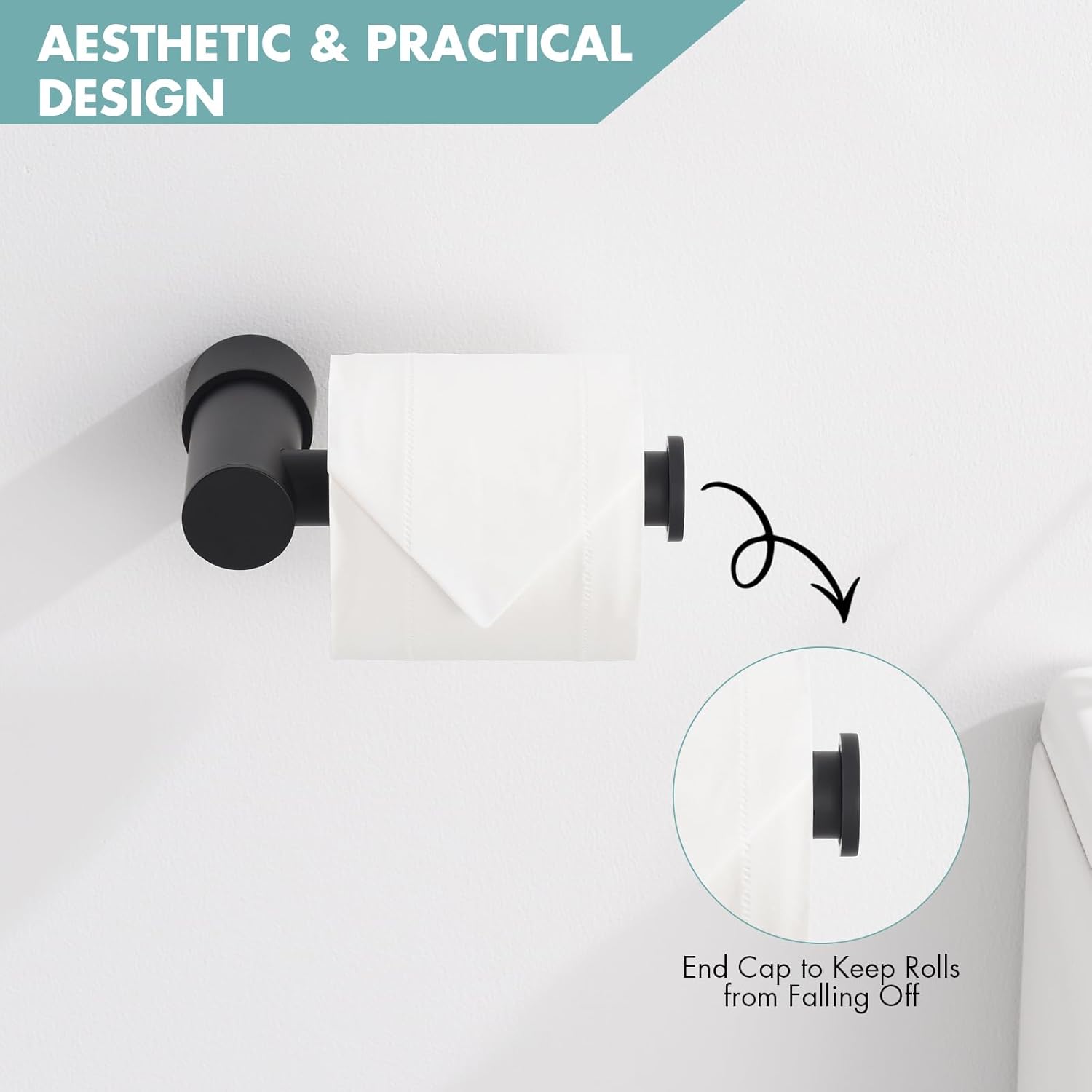 KPWATER Toilet Paper Holder Space-Saving Matte Black Wall Mount