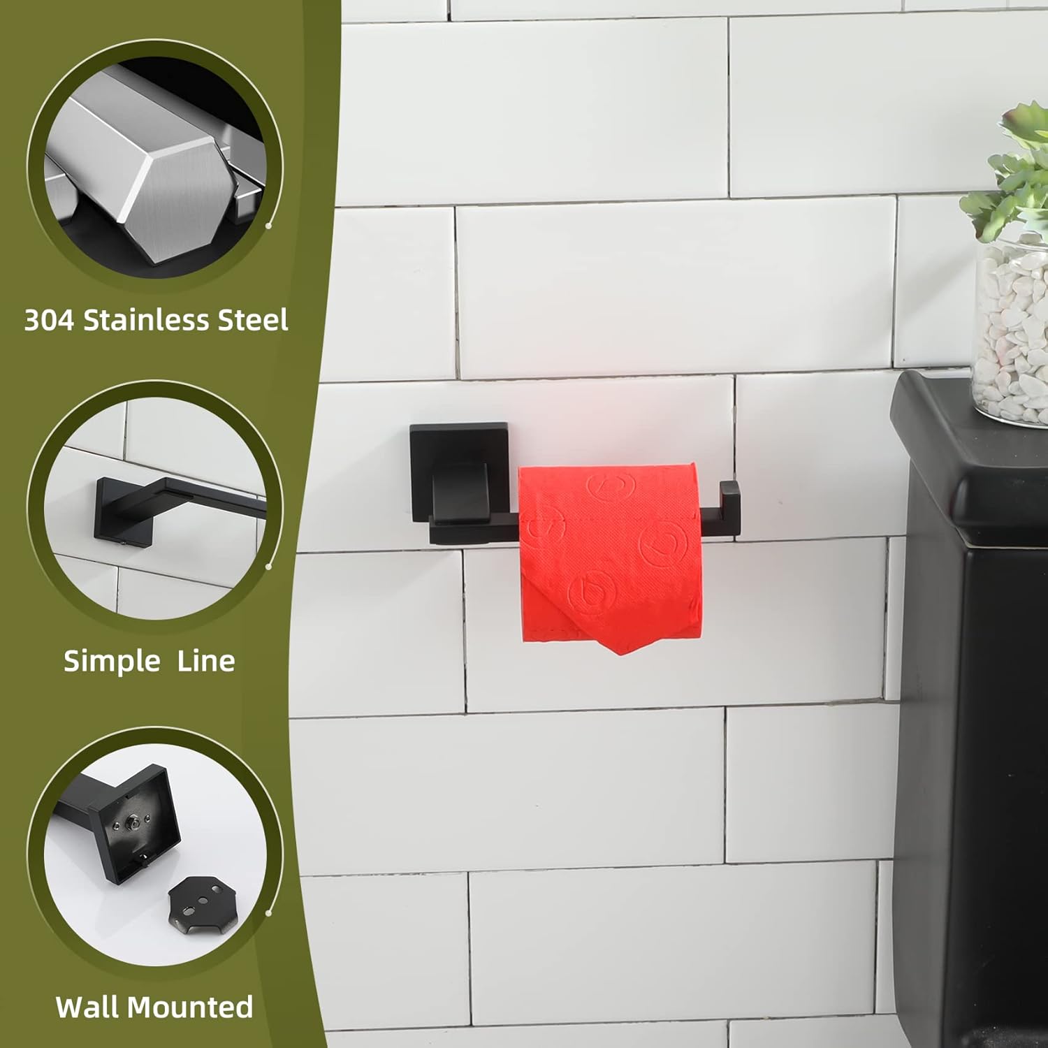 KOKOSIRI Black Stainless Steel Toilet Paper Holder 1
