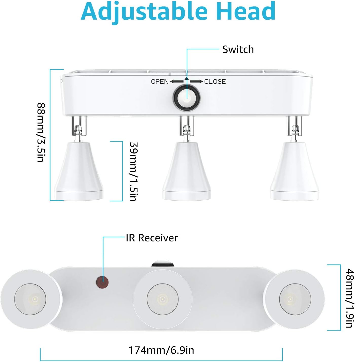 Olafus 2 Pack Wireless Picture Light with Remote 3 Heads Dimmable Warm White
