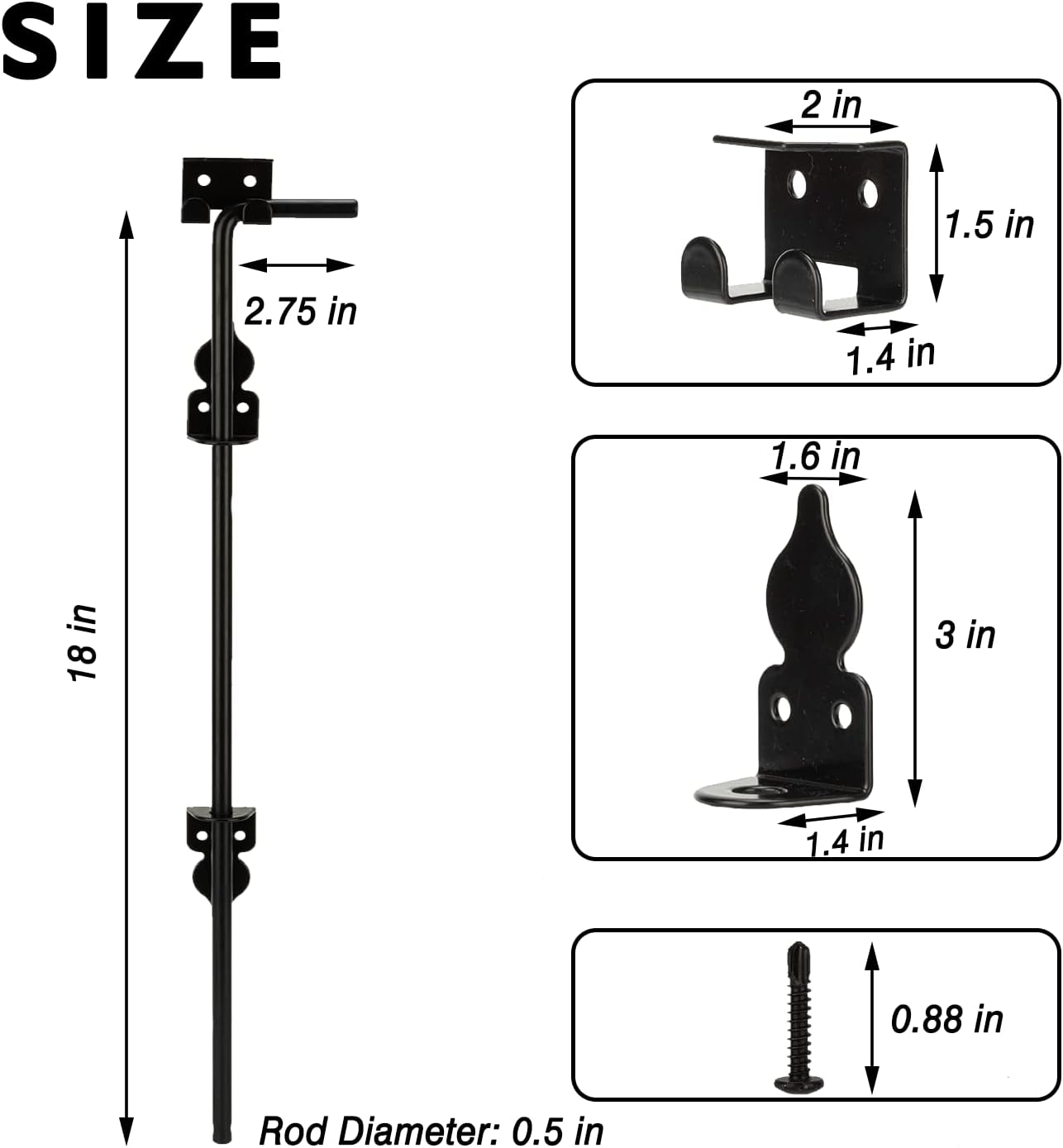 Sturdy 18 Cane Bolt Gate Stopper Black