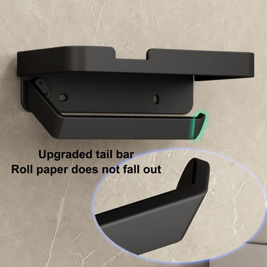 BOJOHREO Black Toilet Paper Holder with Shelf and Storage