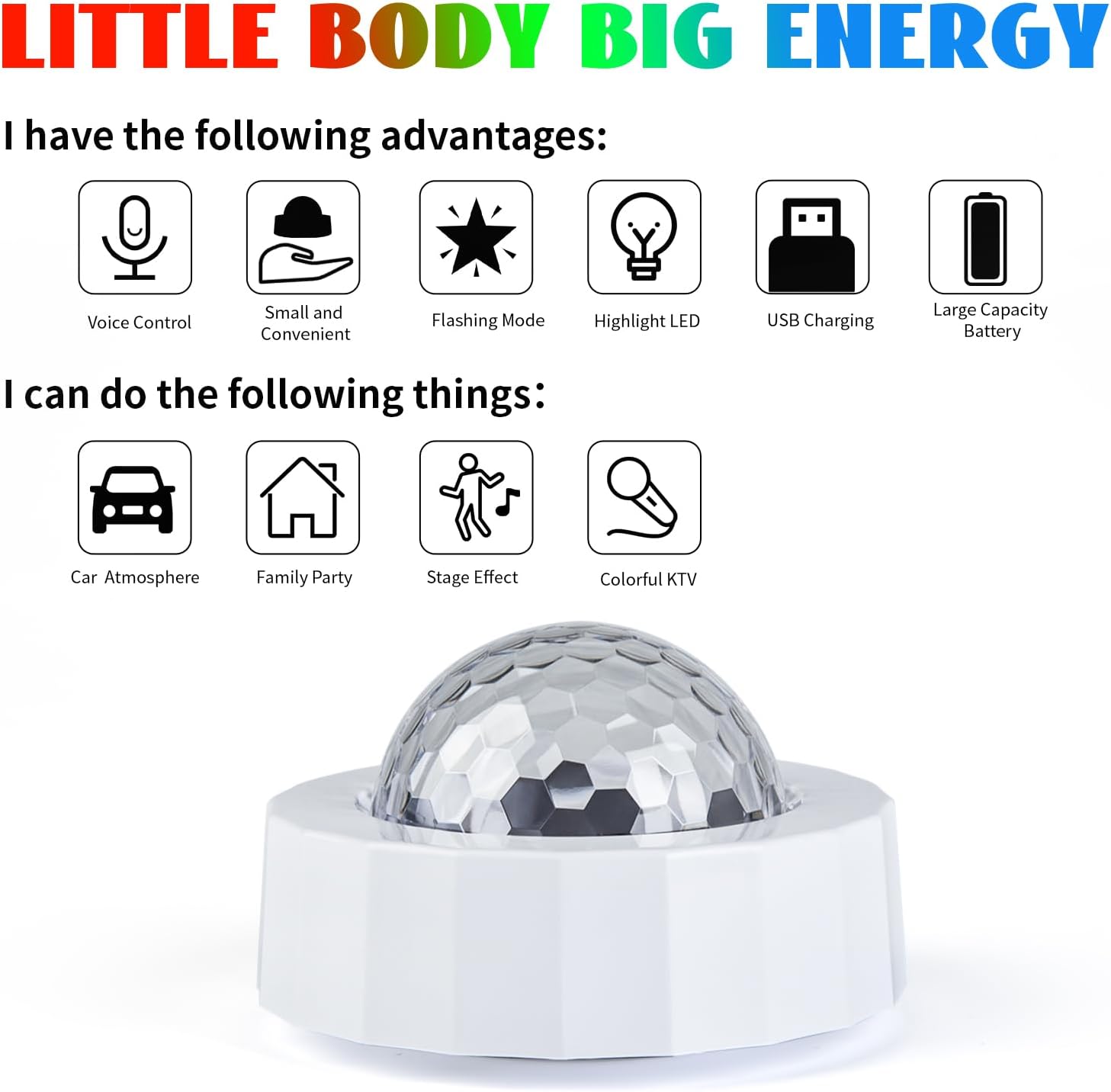 ASFSKY Car Disco Ball Light with 2 Modes - Rechargeable Magnetic