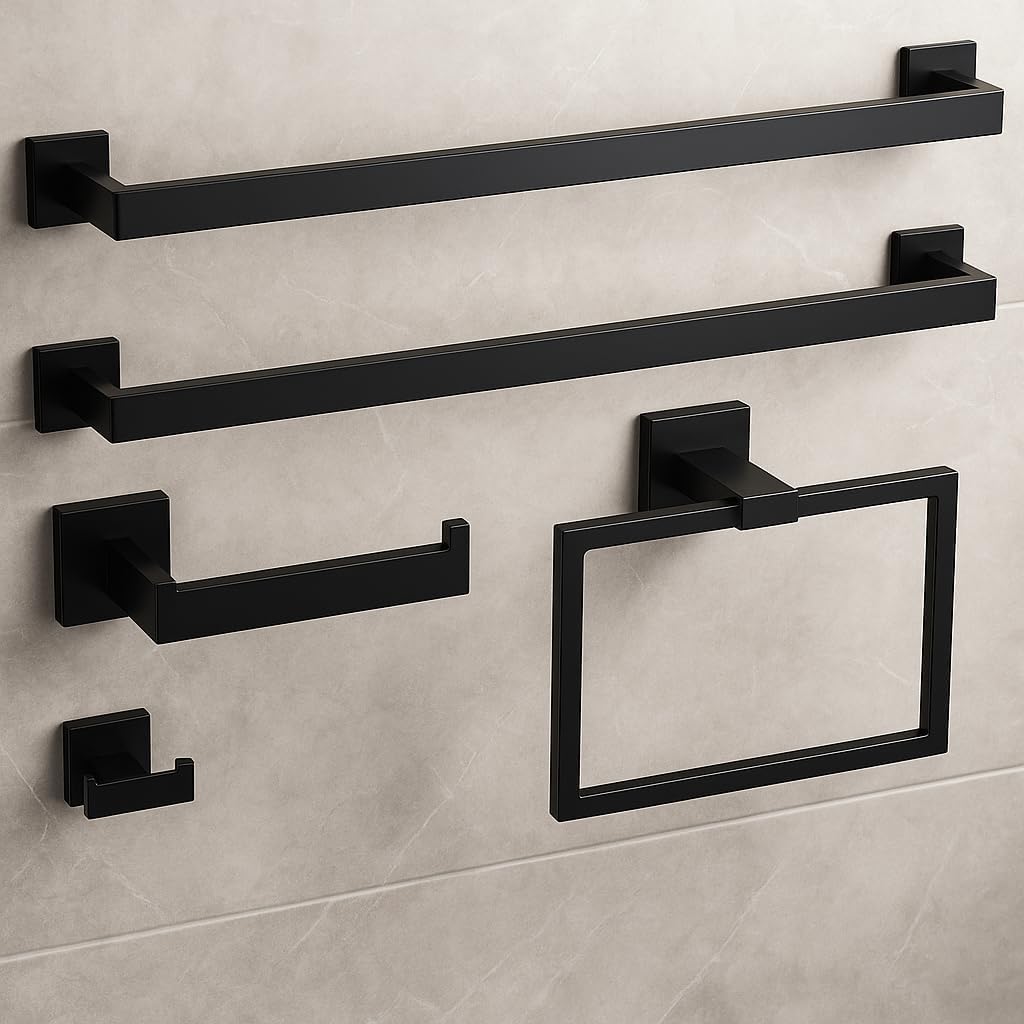 INDARE Matte Black 5-Piece Bathroom Hardware Set