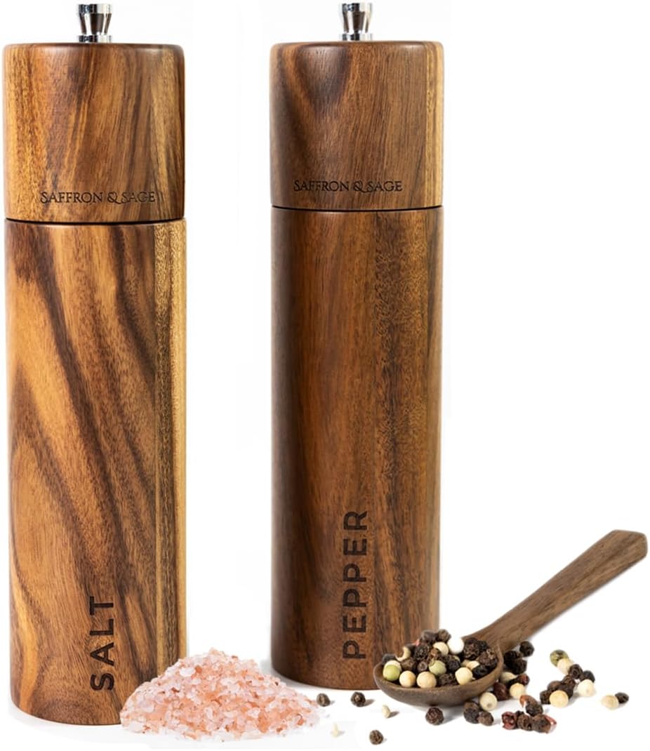Saffron Sage Acacia Wood Salt Pepper Mill Set of 2
