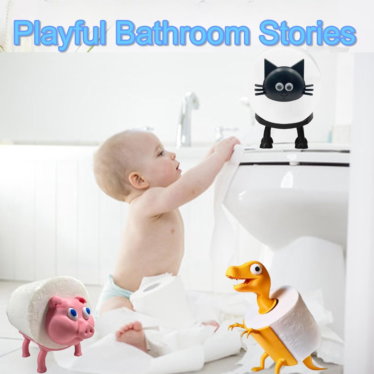 ZAGEVIVIN Cat Toilet Paper Holder Black Self Standing