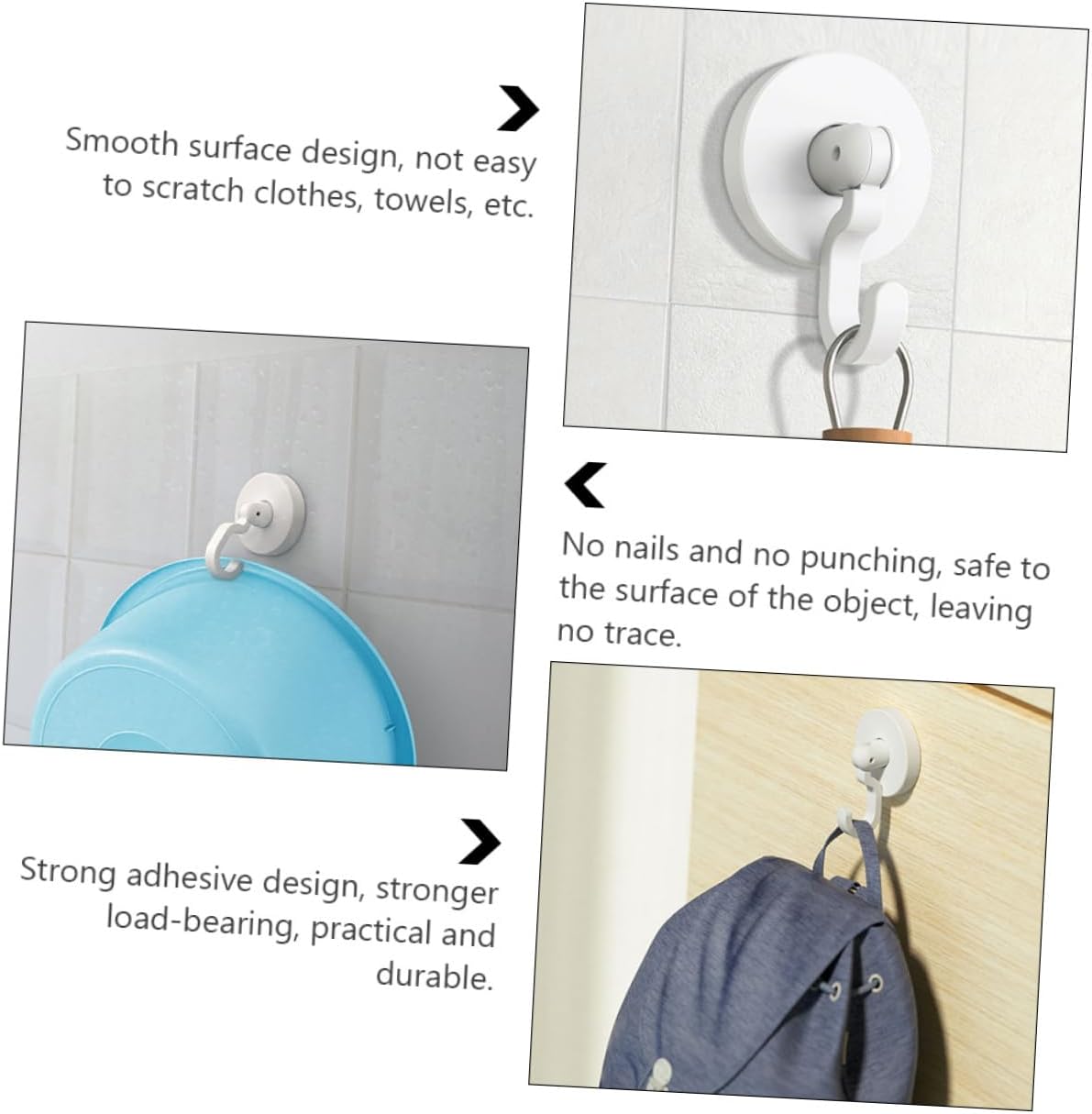 KITANDOVE 3pcs Self-Adhesive Hooks for Bathroom and Kitchen