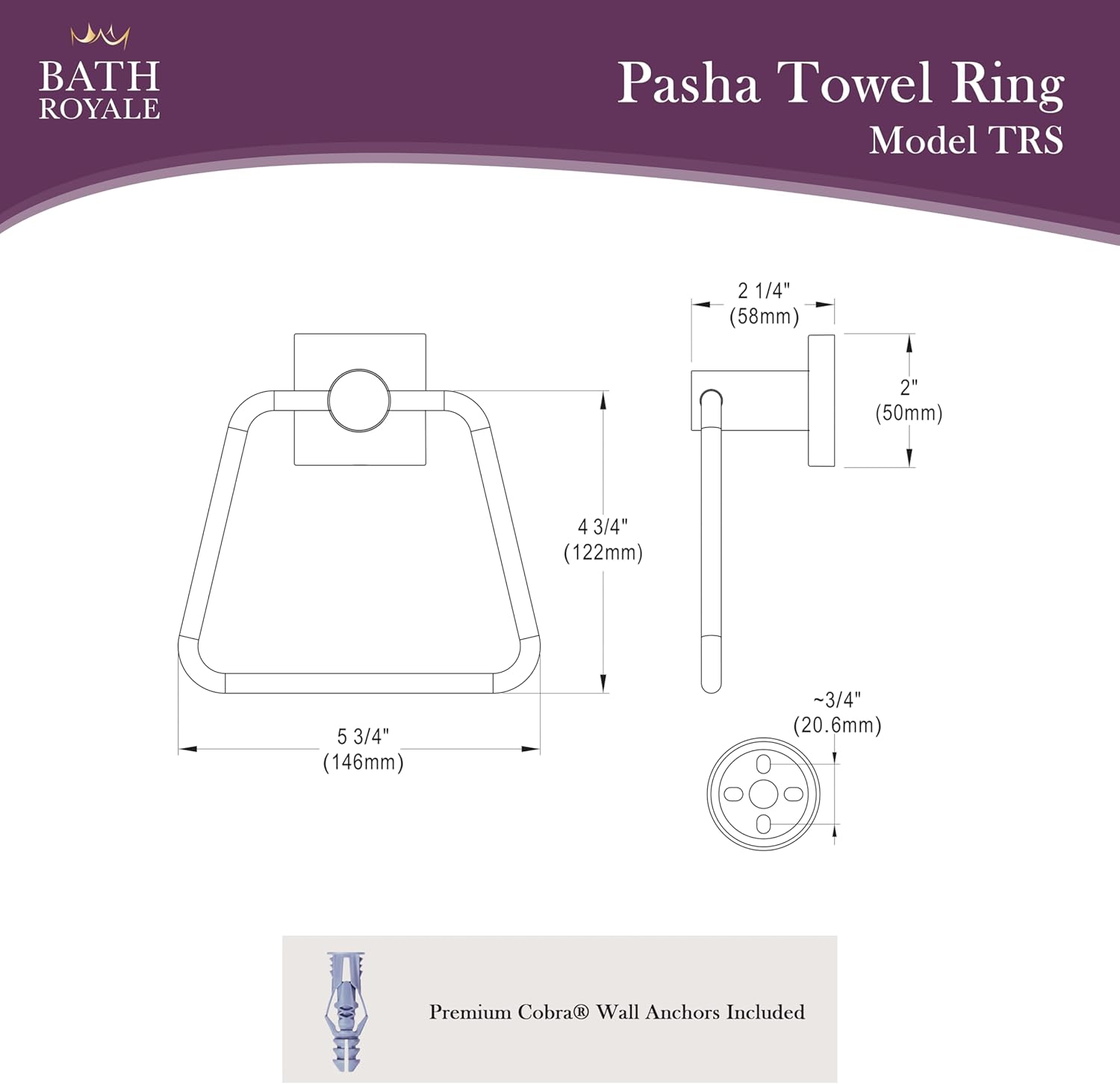 Pasha Towel Ring - Brushed Nickel Geometric Design