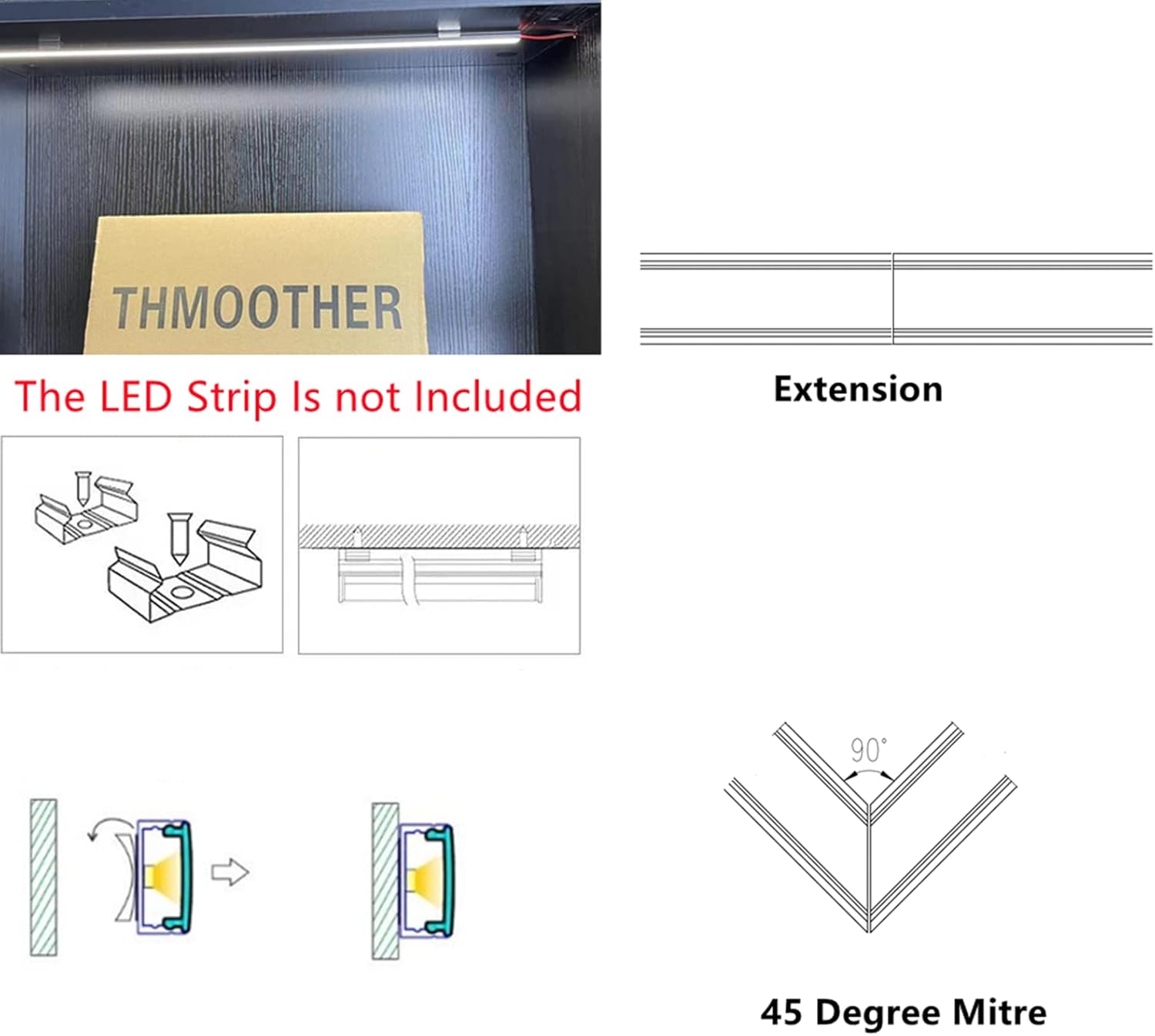 LED Strip U Channel Diffuser 6-Pack with 1FT Aluminum Track