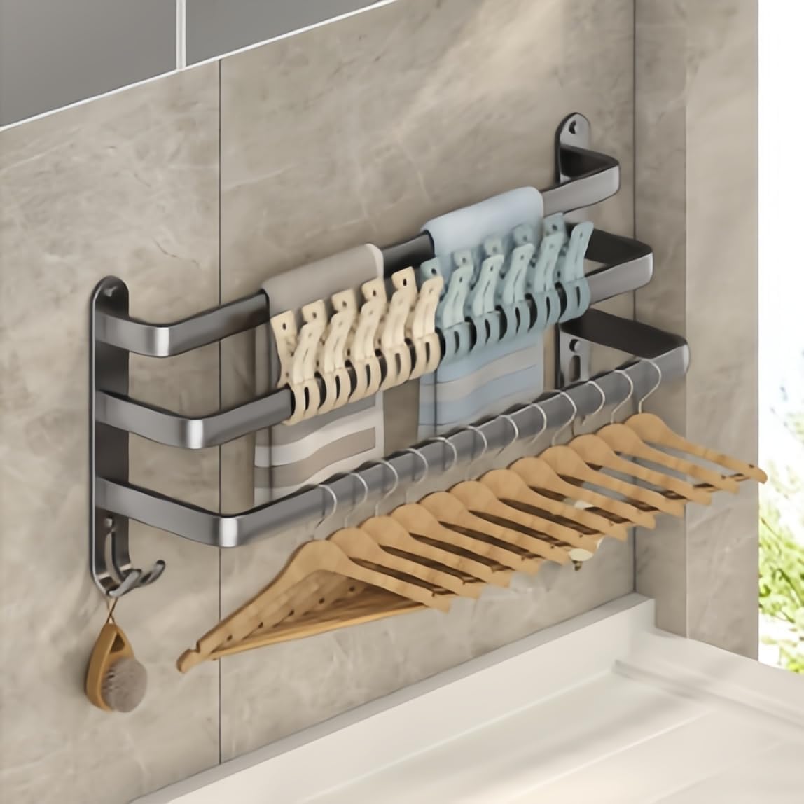 SEIDO 3-Tier Square Towel Rack 24 Inch Wall Mounted Grey Carbon Steel