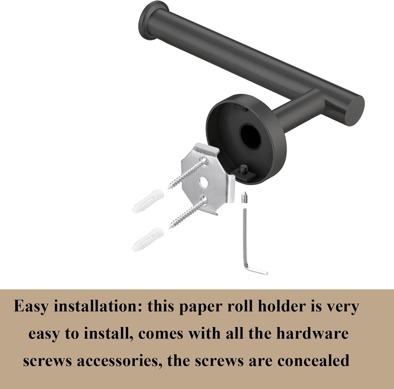 Kinbrace Toilet Paper Holder with Stainless Steel Knob and Matte Black Finish