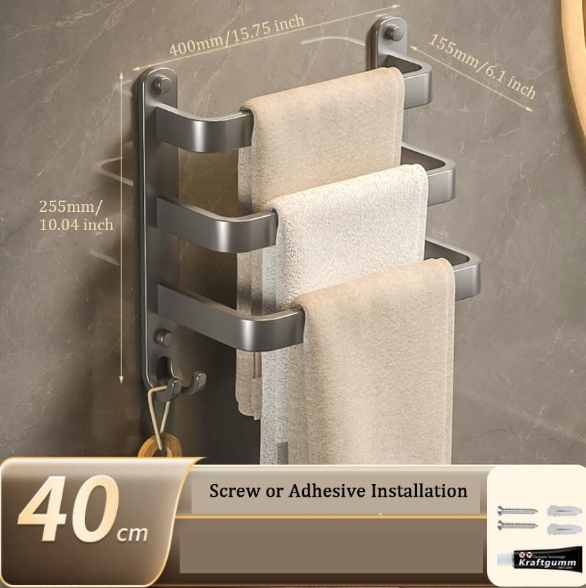 SEIDO 3-Tier Square Towel Rack 16 Inch Wall Mount Grey