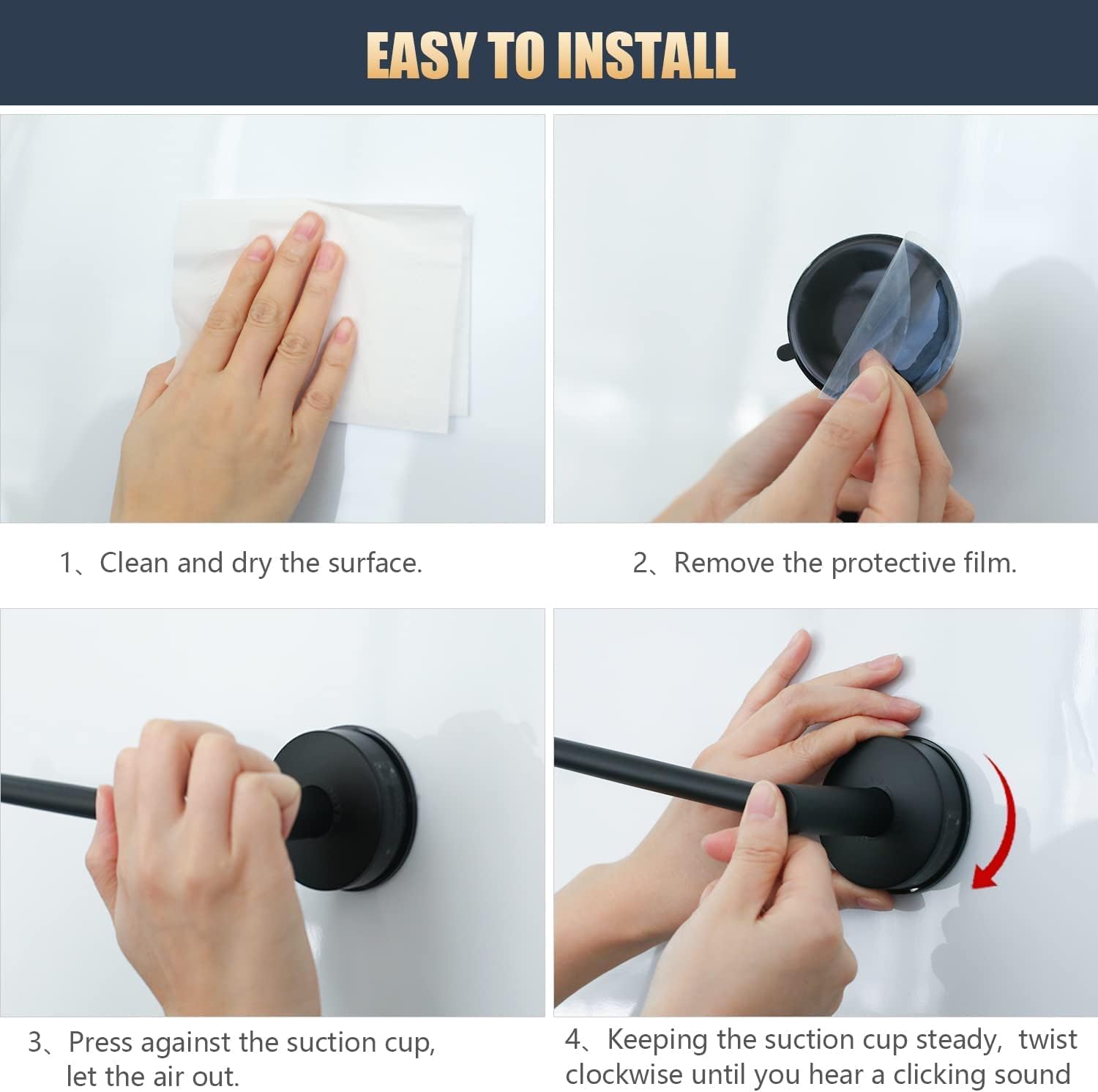 DGYB Adjustable Suction Cup Towel Bar Set of 2 Matte Black