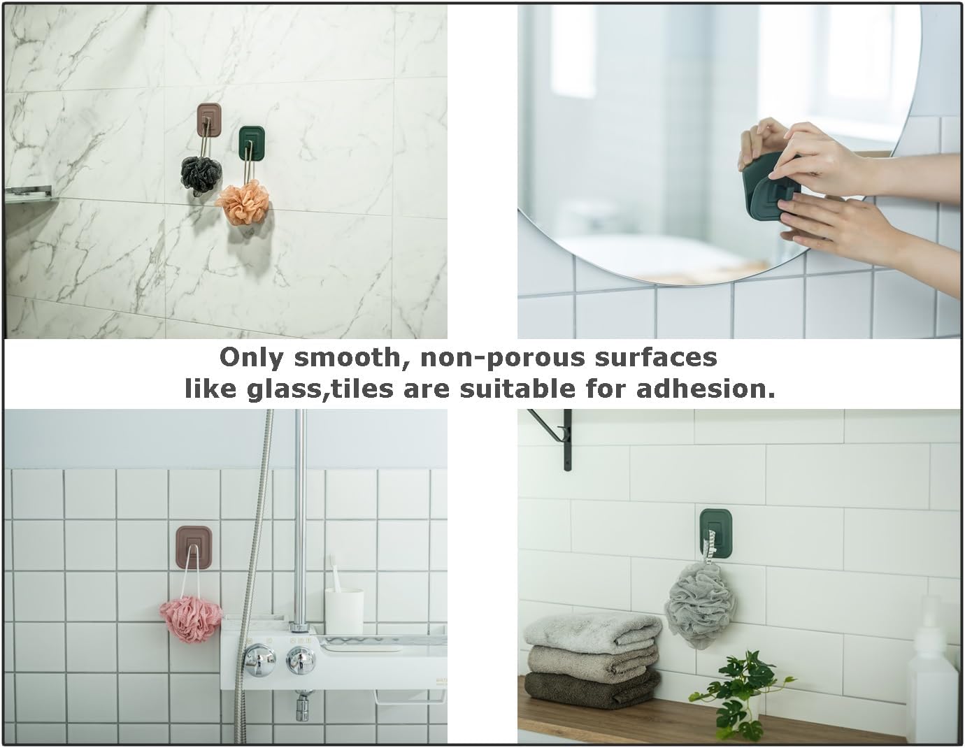 HOMEI 2-Pack Silicone Adhesive Shower Hooks