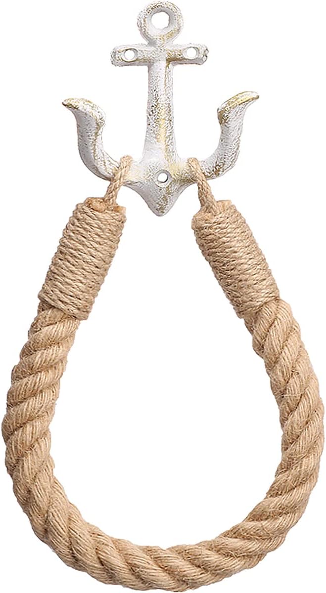 Nautical Rope Toilet Paper Holder with Metal Hooks 1