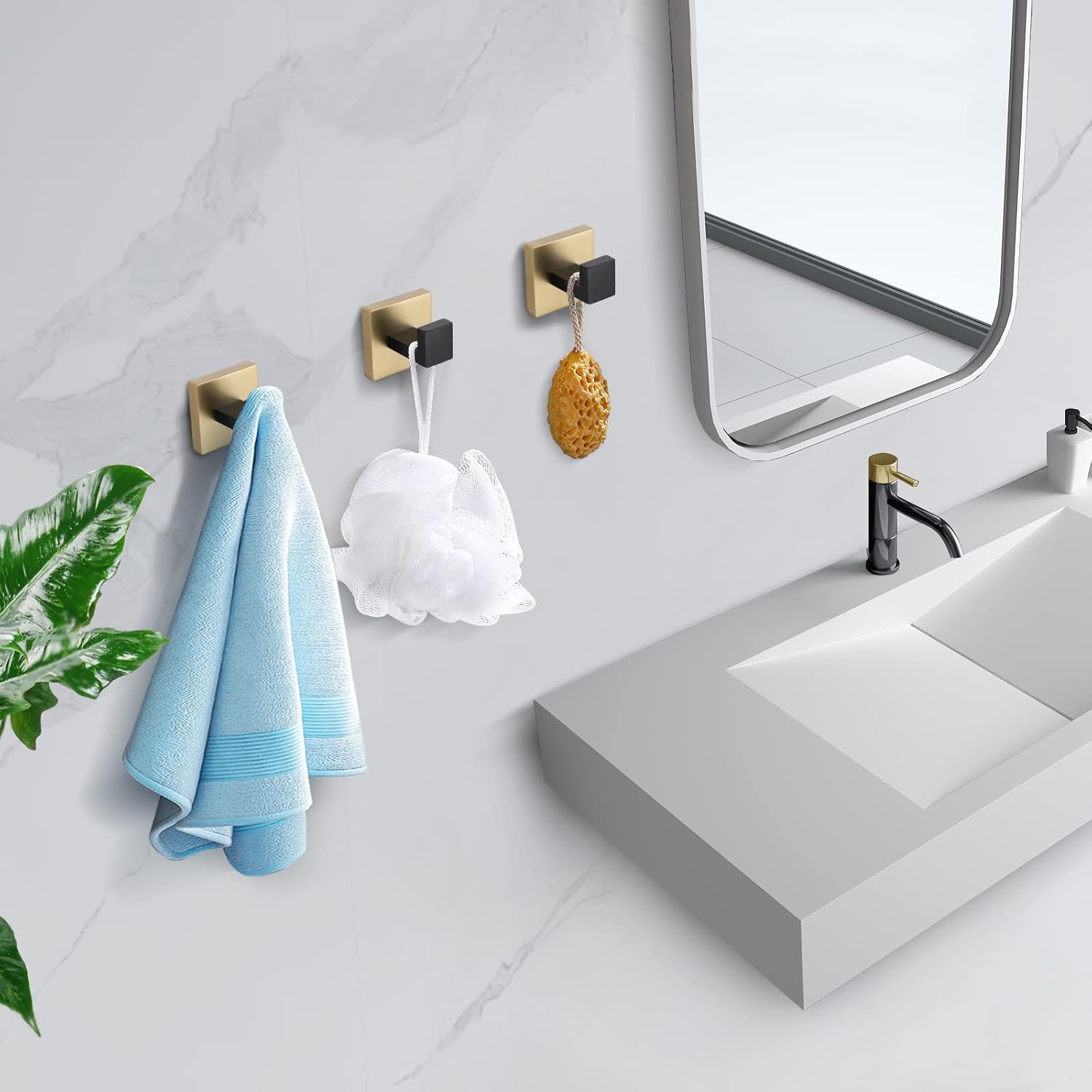 TQKAG Stainless Steel Square Towel Ring Hooks BlackGold