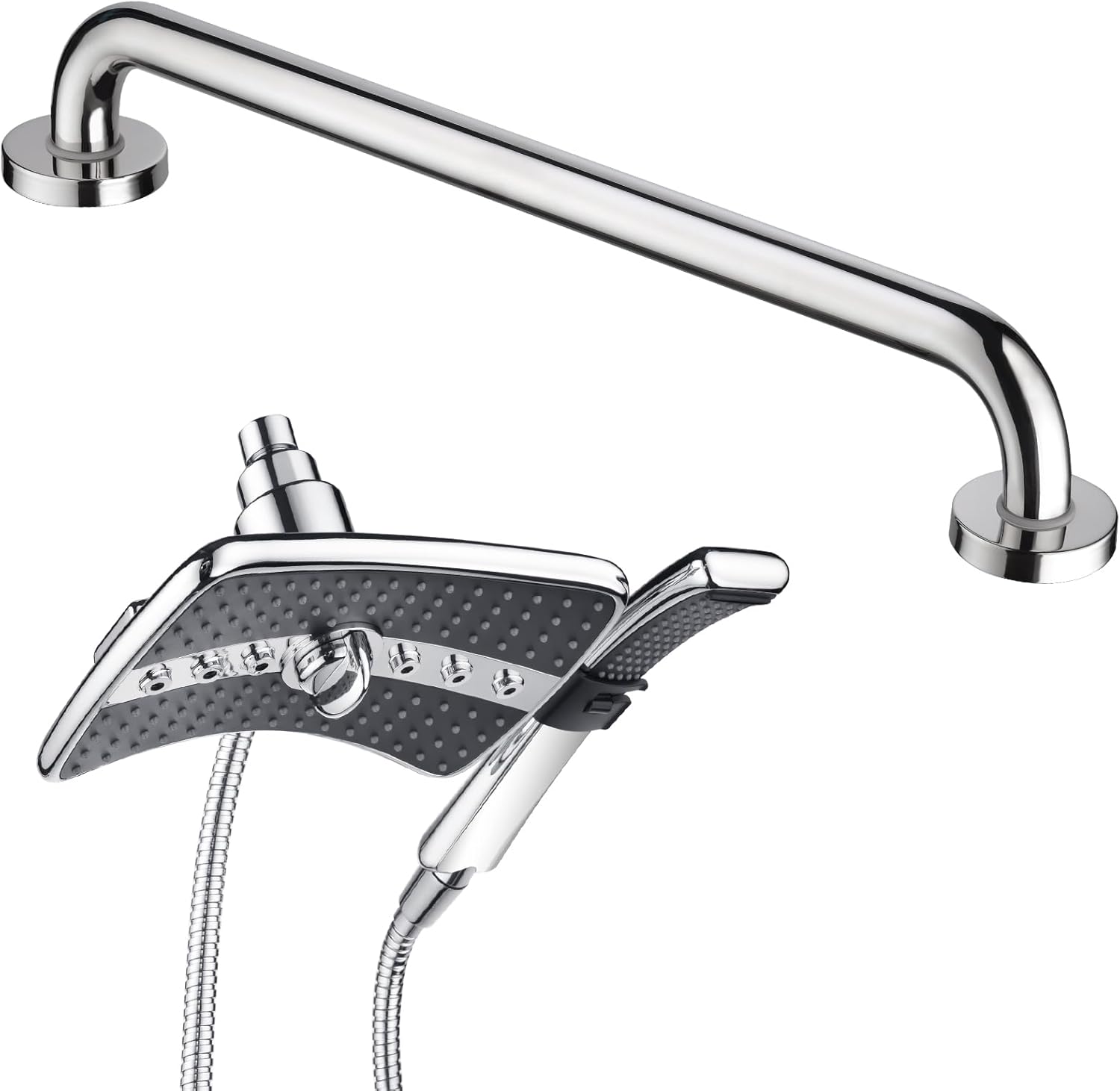 BRIGHT SHOWERS Dual shower head combo with grab bar