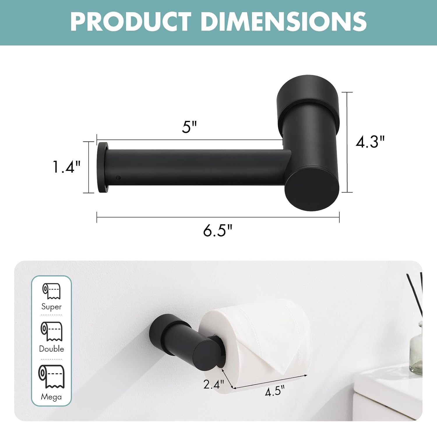 KPWATER Toilet Paper Holder Space-Saving Matte Black Wall Mount