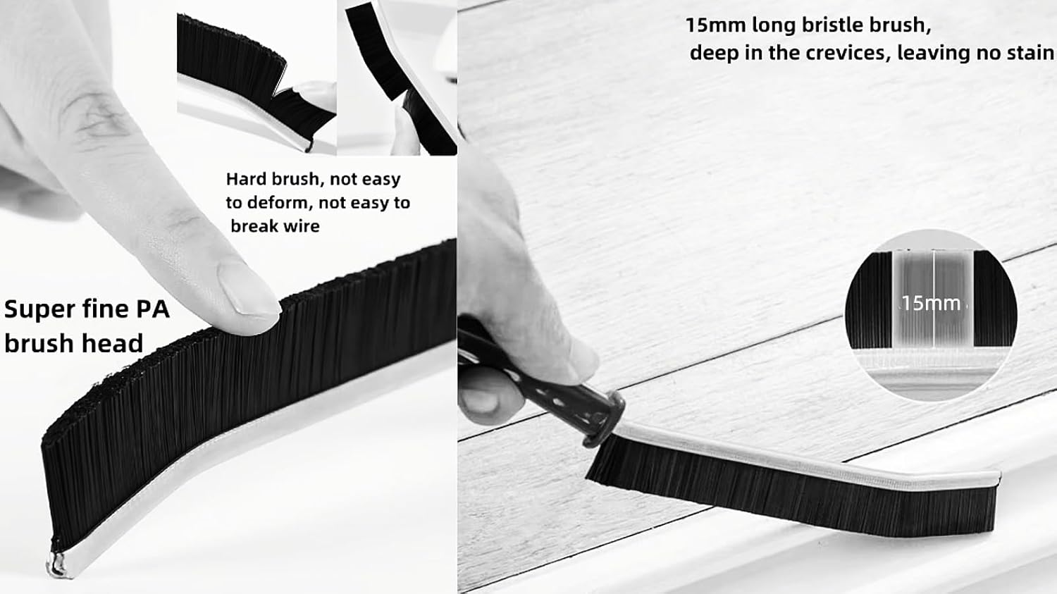 Hard Bristle Crevice Cleaning Brush 15-Degree Angle for Kitchen and Toilet