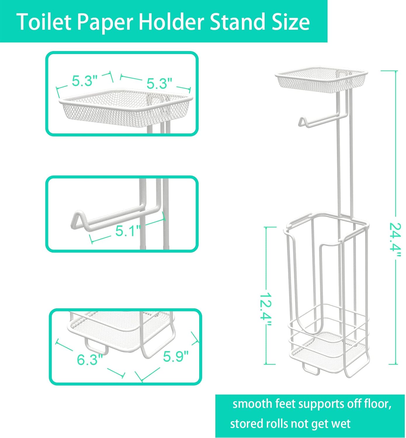ZCCZ 6305912441 Inch Free Standing Toilet Paper Holder with Shelf