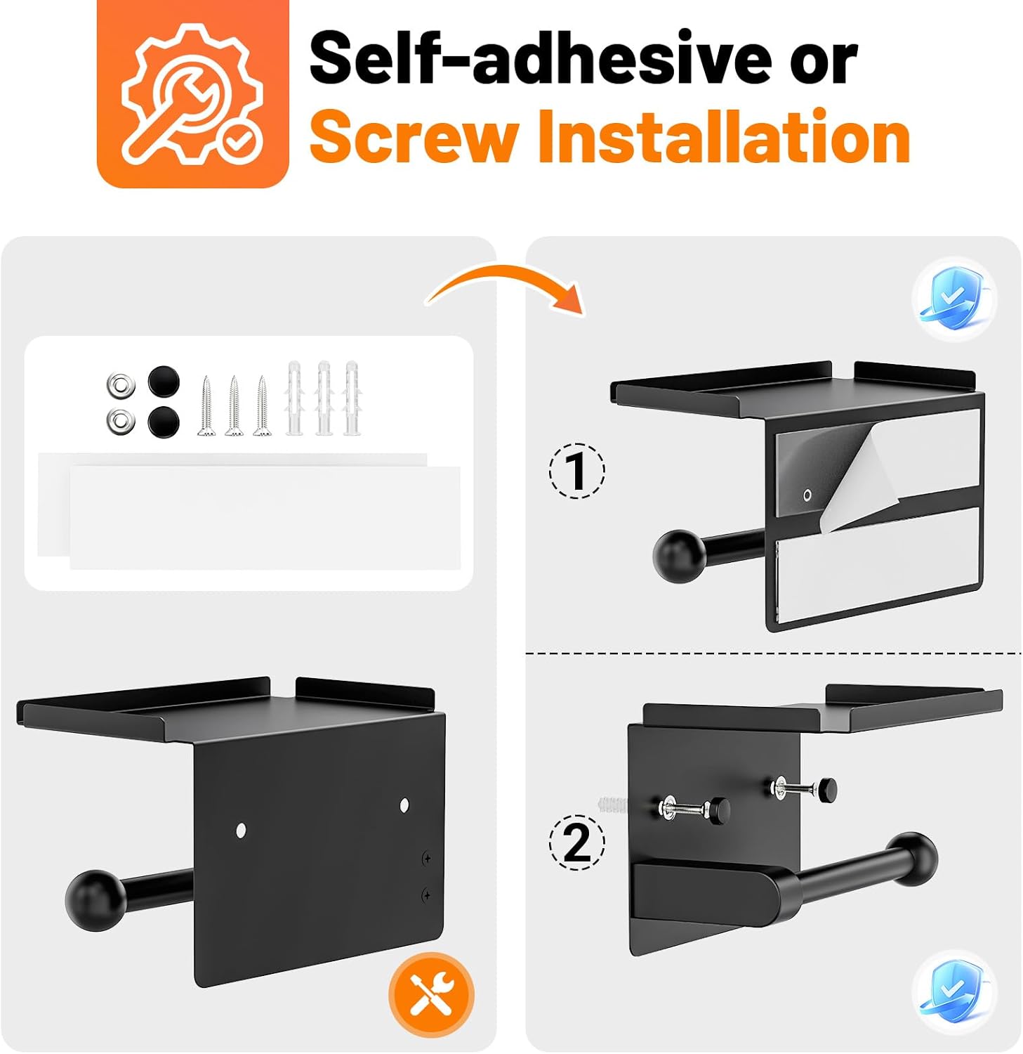 StackTastic Metal Toilet Paper Holder Rustproof Wall Mount with Adhesive Screws